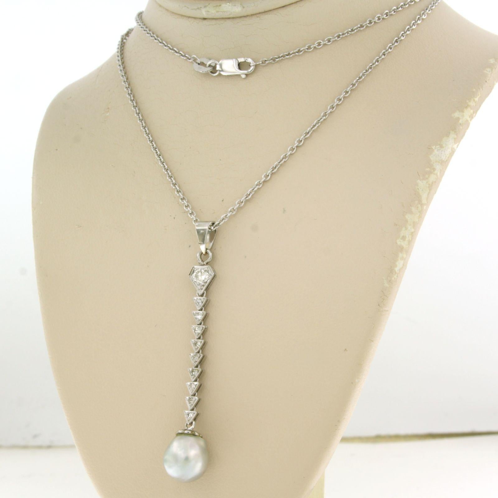 Single Cut Necklace and pendant with pearl an single cut diamonds Platinum and 14k gold For Sale