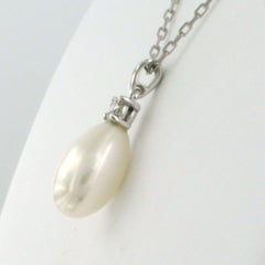 Necklace and pendant with pearl and brilliant cut diamond up to 0.10ct 14k gold
