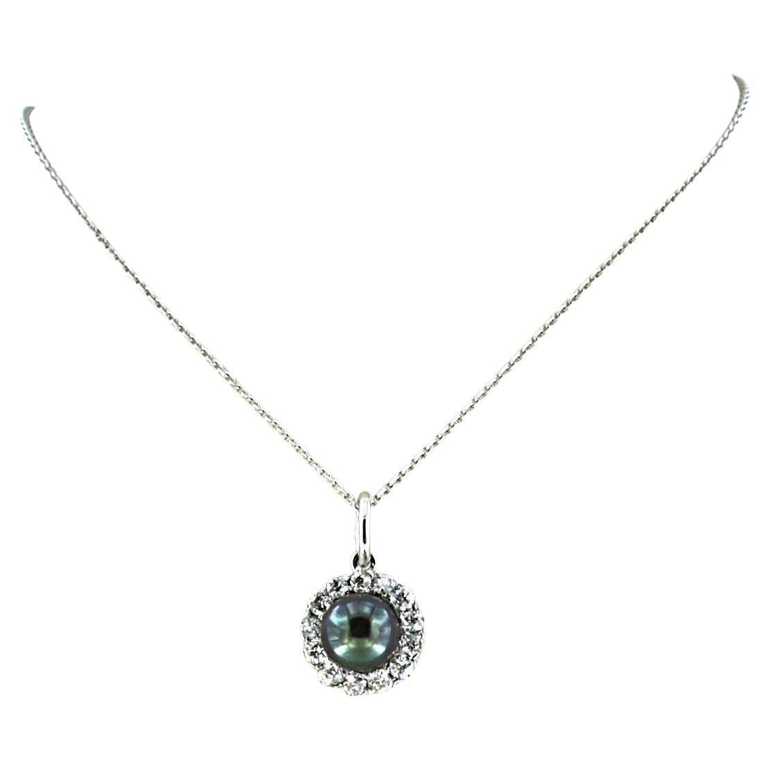 Collar y colgante con perla y diamantes talla mina vieja de hasta 1,00 ct Oro de 14k en venta