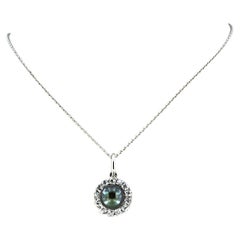 Collar y colgante con perla y diamantes talla mina vieja de hasta 1,00 ct Oro de 14k