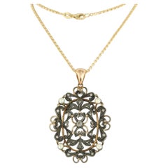 Collana e pendente con perla e diamanti taglio rosa in oro e argento 18k