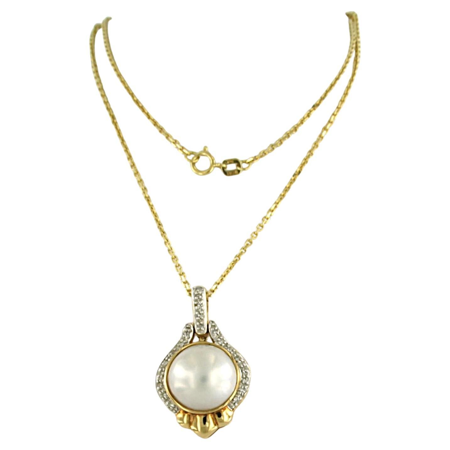 Halskette und Anhänger mit Perle und Diamant im Einzelschliff bis zu 0,05ct 14k Gold im Angebot