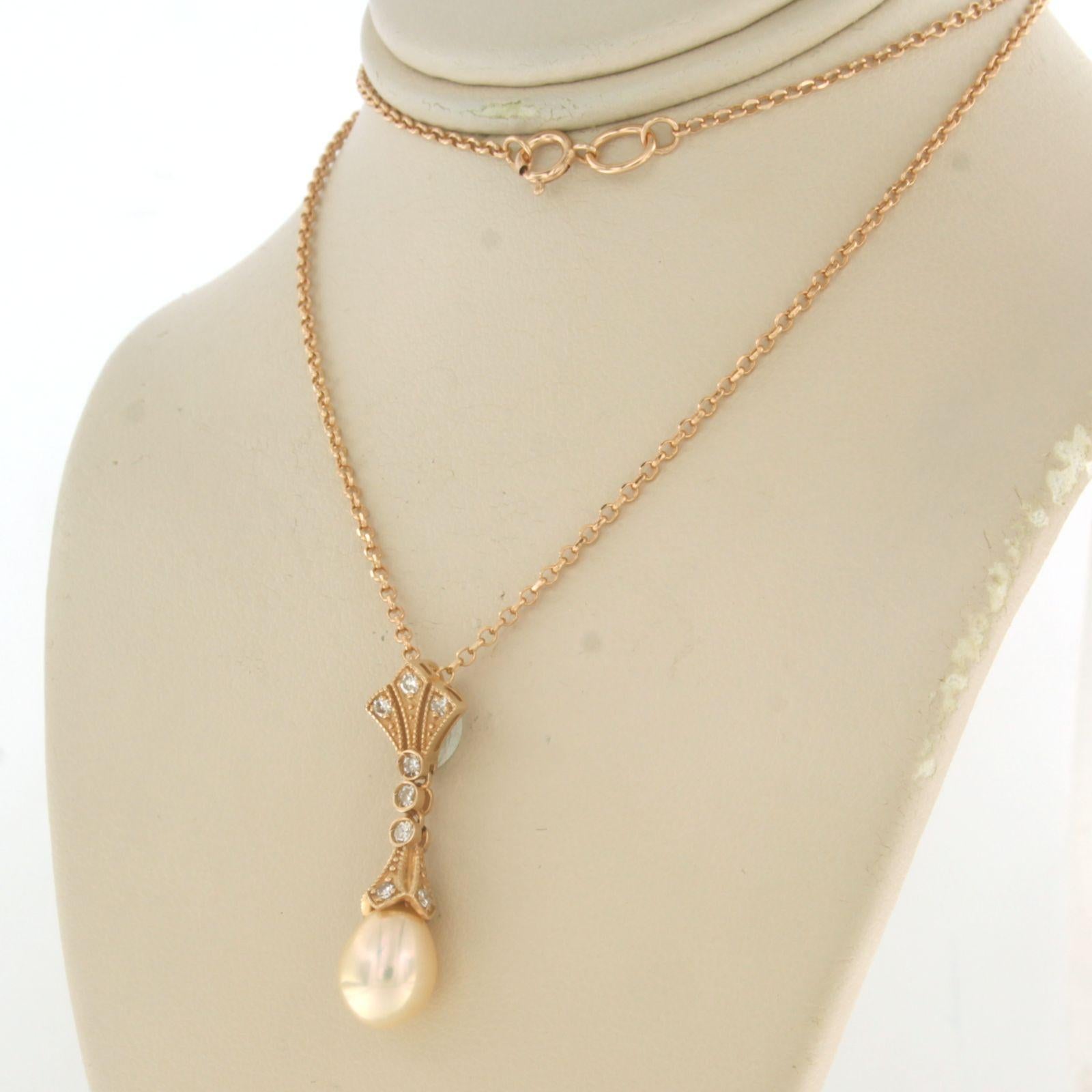 Single Cut Necklace and pendant with pearl and single cut diamond up to 0.20ct 14k gold For Sale