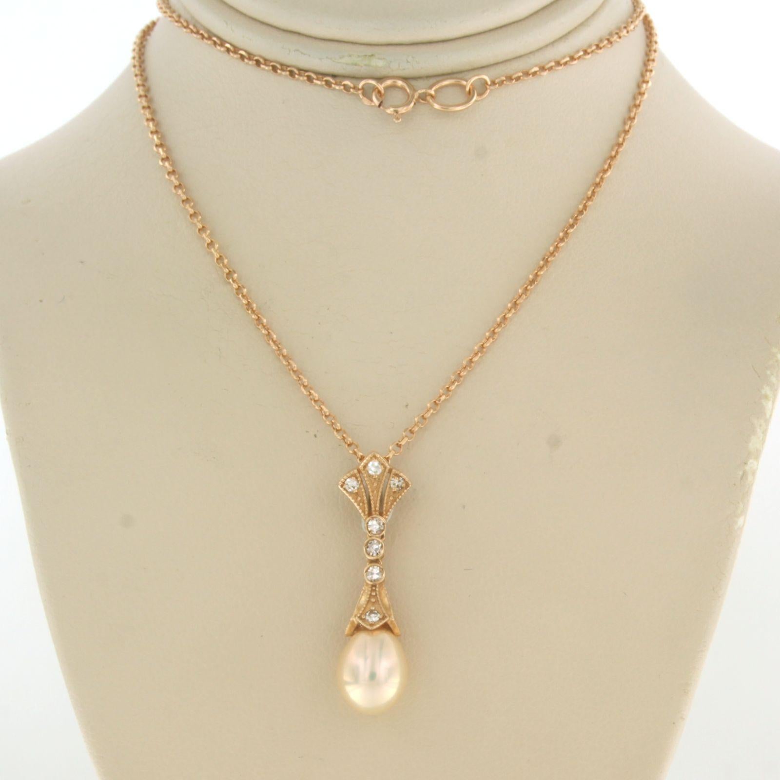 Necklace and pendant with pearl and single cut diamond up to 0.20ct 14k gold For Sale 1