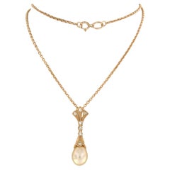 Necklace and pendant with pearl and single cut diamond up to 0.20ct 14k gold