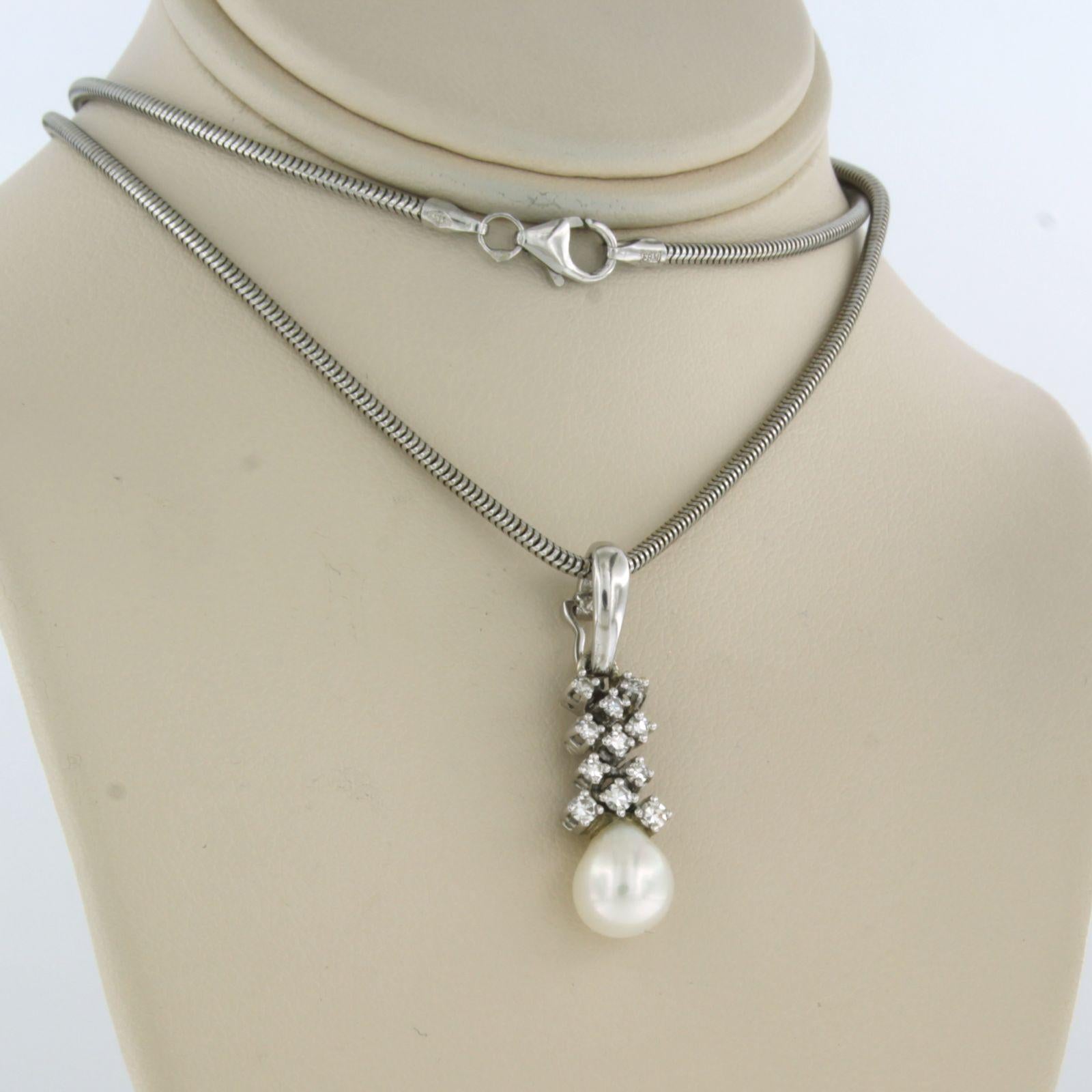 da uomo o donna Collana e ciondolo con perla e diamante taglio singolo fino a 0,30 carati in oro 14k in vendita