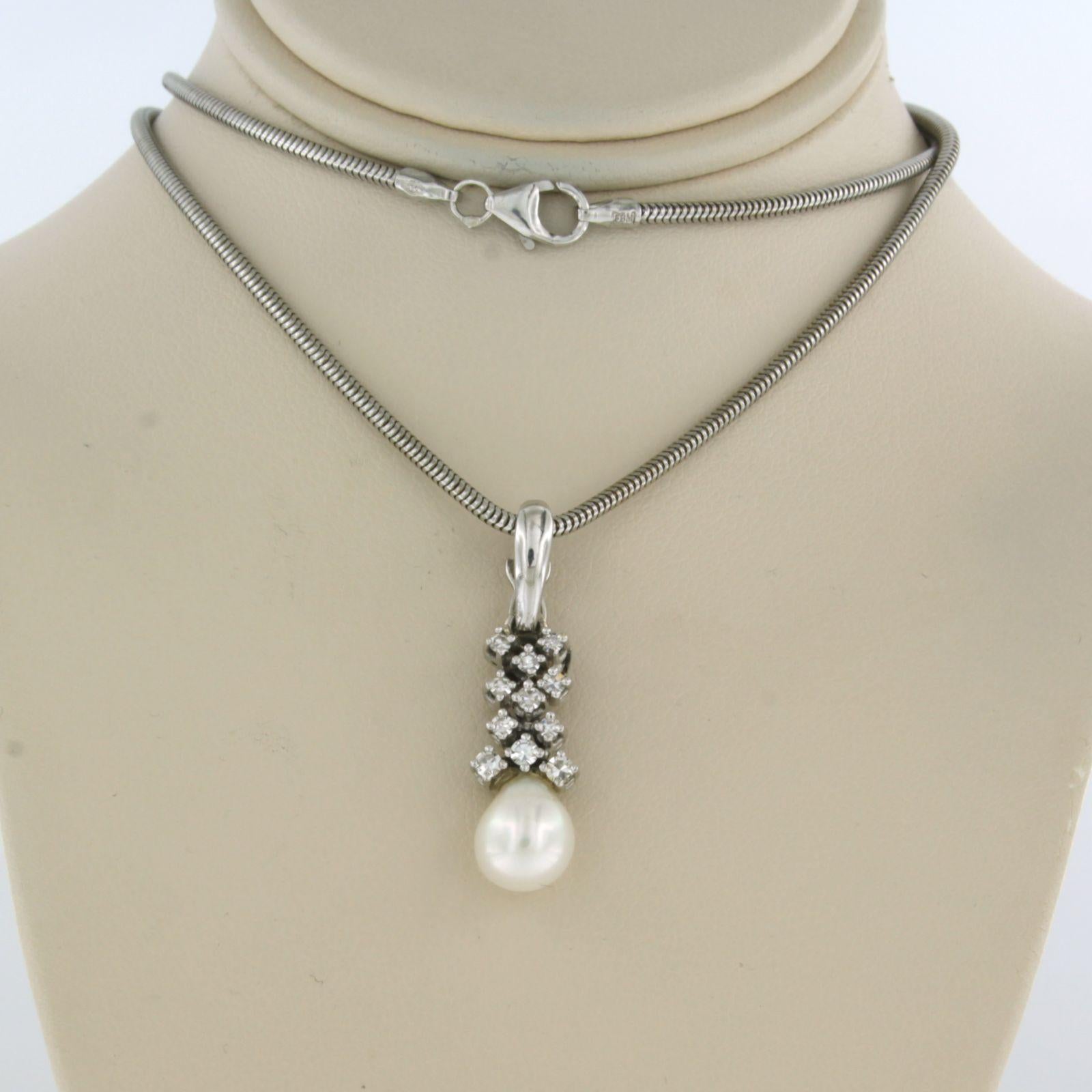 Collana e ciondolo con perla e diamante taglio singolo fino a 0,30 carati in oro 14k in vendita 1