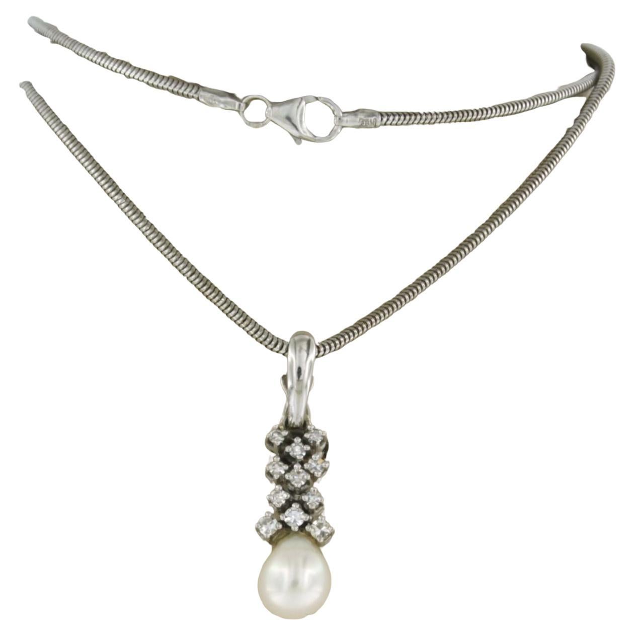 Collana e ciondolo con perla e diamante taglio singolo fino a 0,30 carati in oro 14k