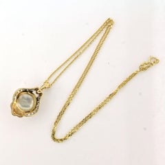 Necklace and pendant with pearl and single cut diamonds up to 0.05ct 14k gold