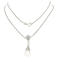 Necklace and pendant with pearl and single cut diamonds up to 0.15ct 14k gold