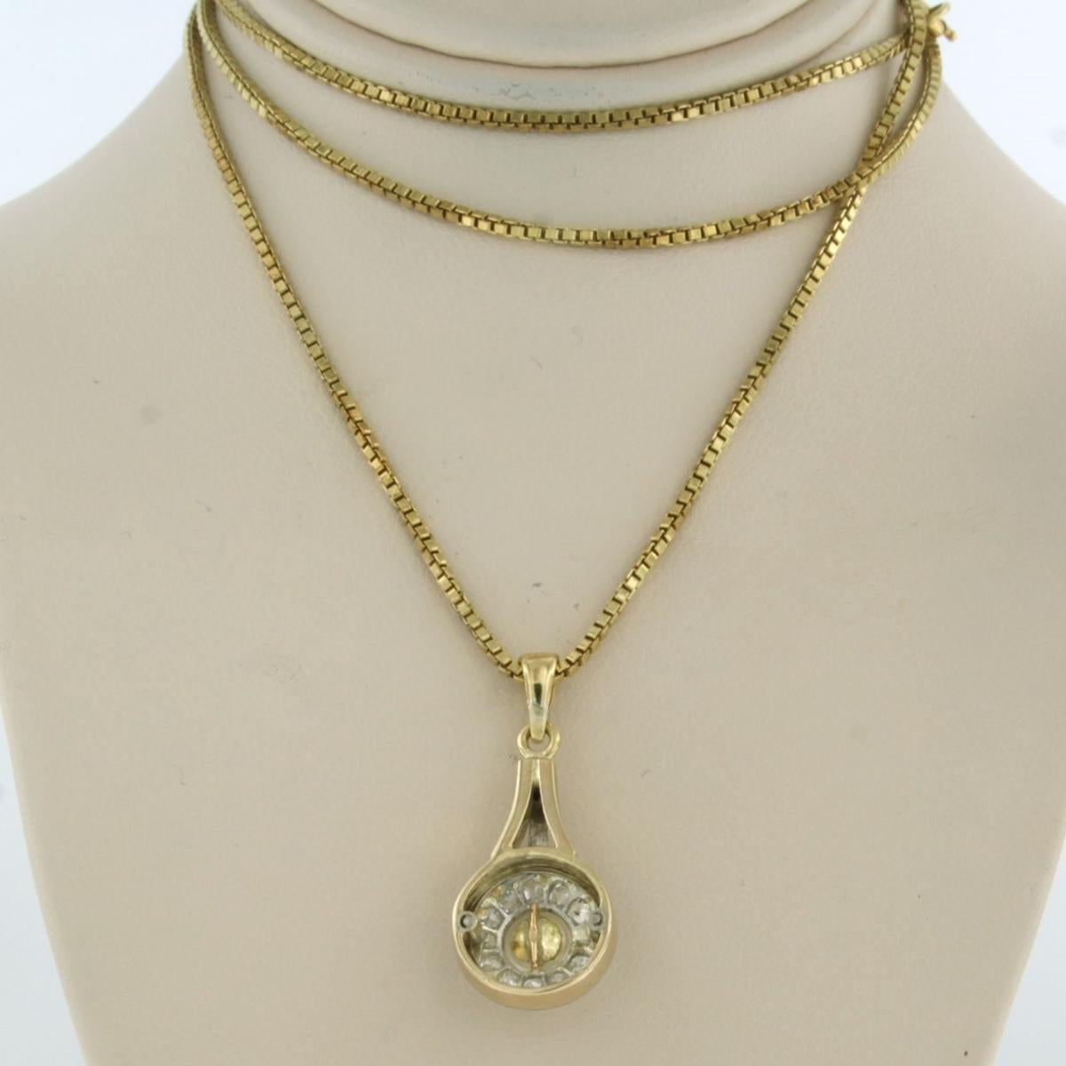 Primo vittoriano Collana e pendente con perle e diamanti taglio old mine fino a 0,30ct in oro 14k in vendita