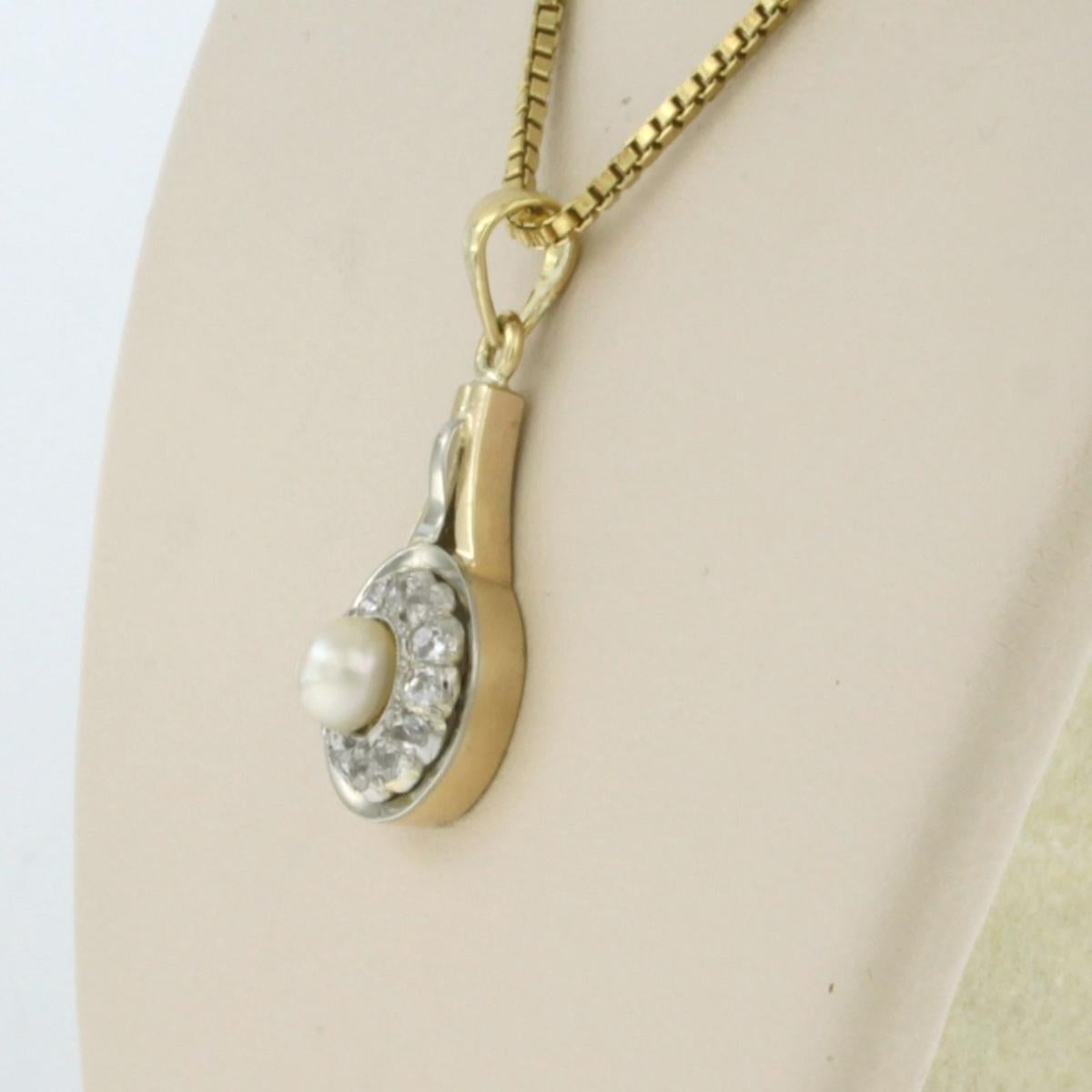 Taglio vecchia miniera Collana e pendente con perle e diamanti taglio old mine fino a 0,30ct in oro 14k in vendita