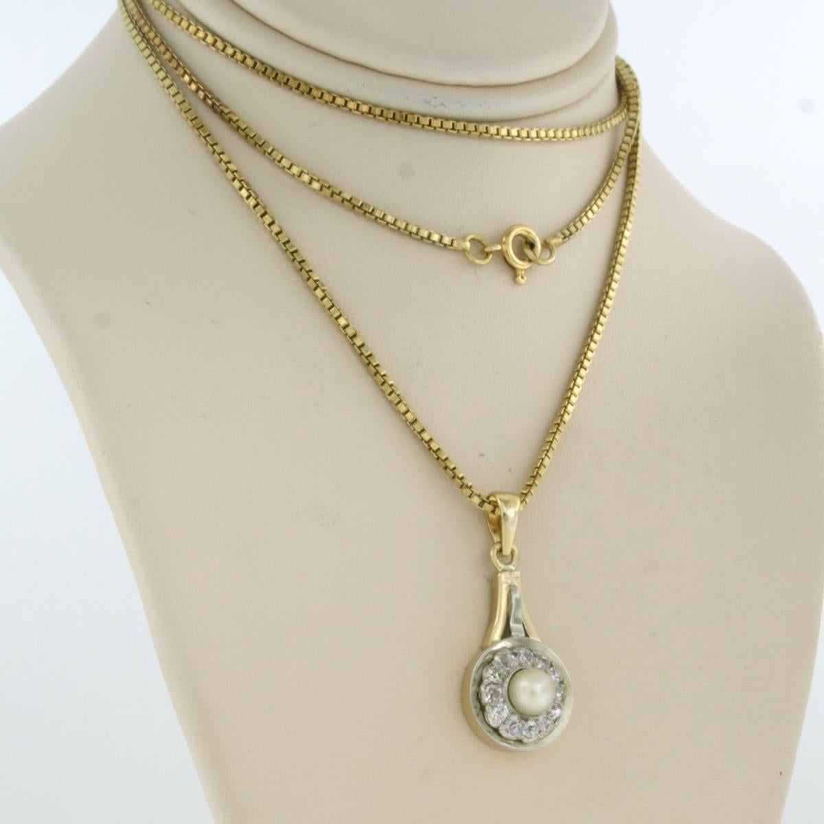 Collana e pendente con perle e diamanti taglio old mine fino a 0,30ct in oro 14k in vendita 1