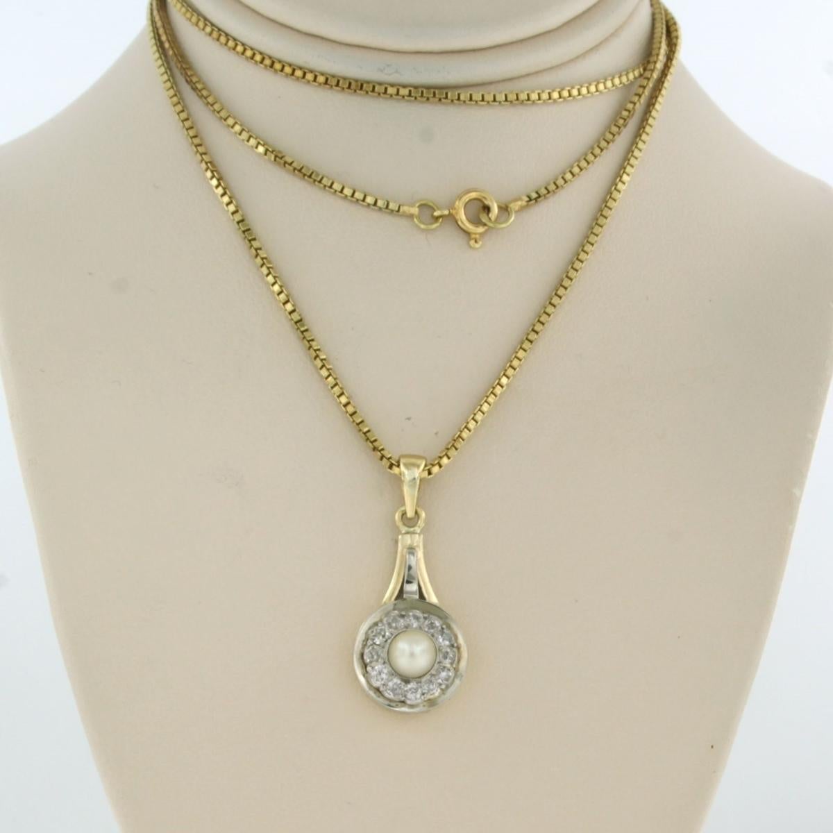 Collana e pendente con perle e diamanti taglio old mine fino a 0,30ct in oro 14k in vendita 2