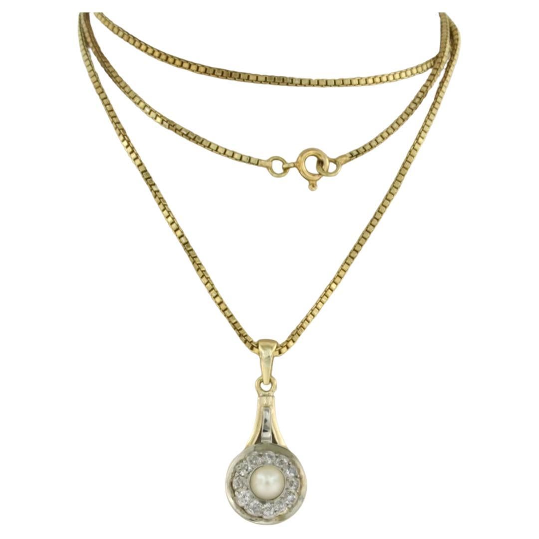 Collana e pendente con perle e diamanti taglio old mine fino a 0,30ct in oro 14k in vendita