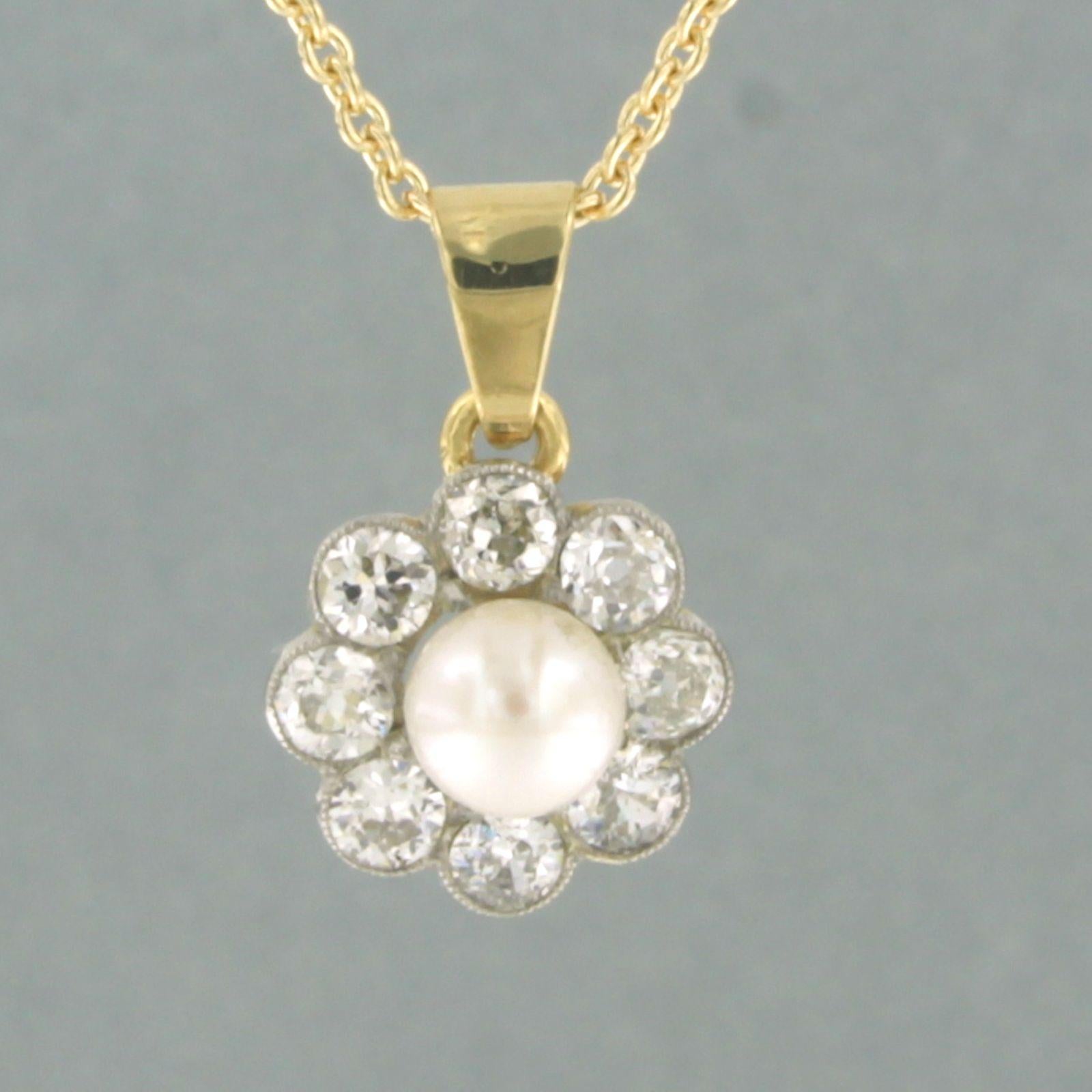 Collier et pendentif avec perles et diamants taille ancienne or 18k et platine Excellent état - En vente à The Hague, ZH