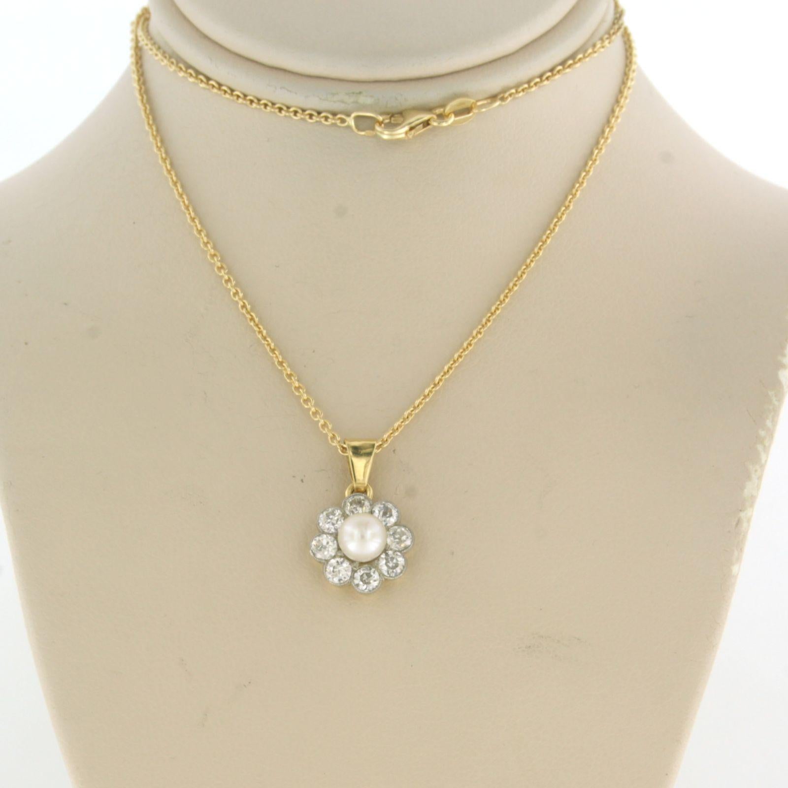 Collier et pendentif avec perles et diamants taille ancienne or 18k et platine en vente 1