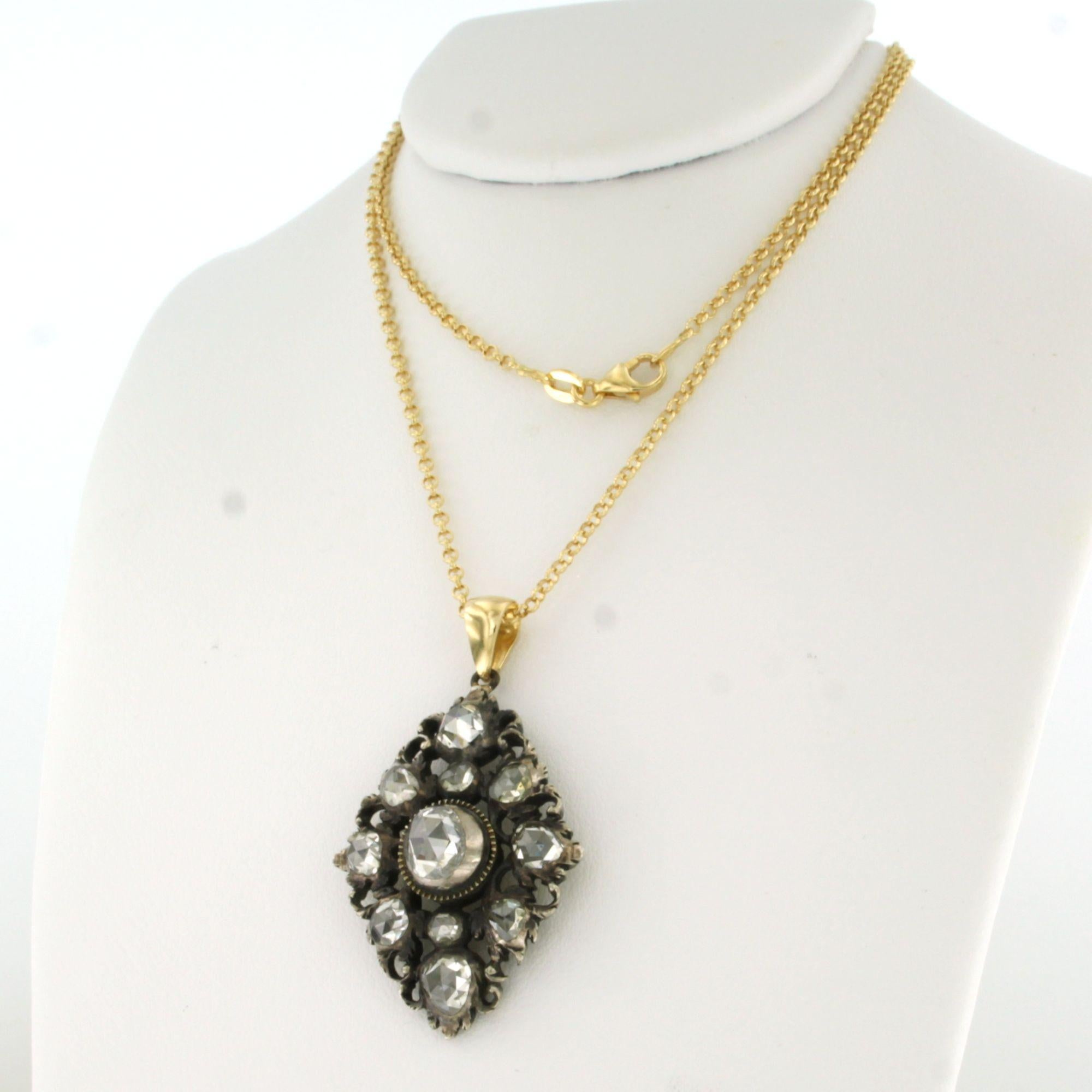 Collier et pendentif avec diamant taillé en rose sup à 3,00ct Or 18k et argent Excellent état - En vente à The Hague, ZH