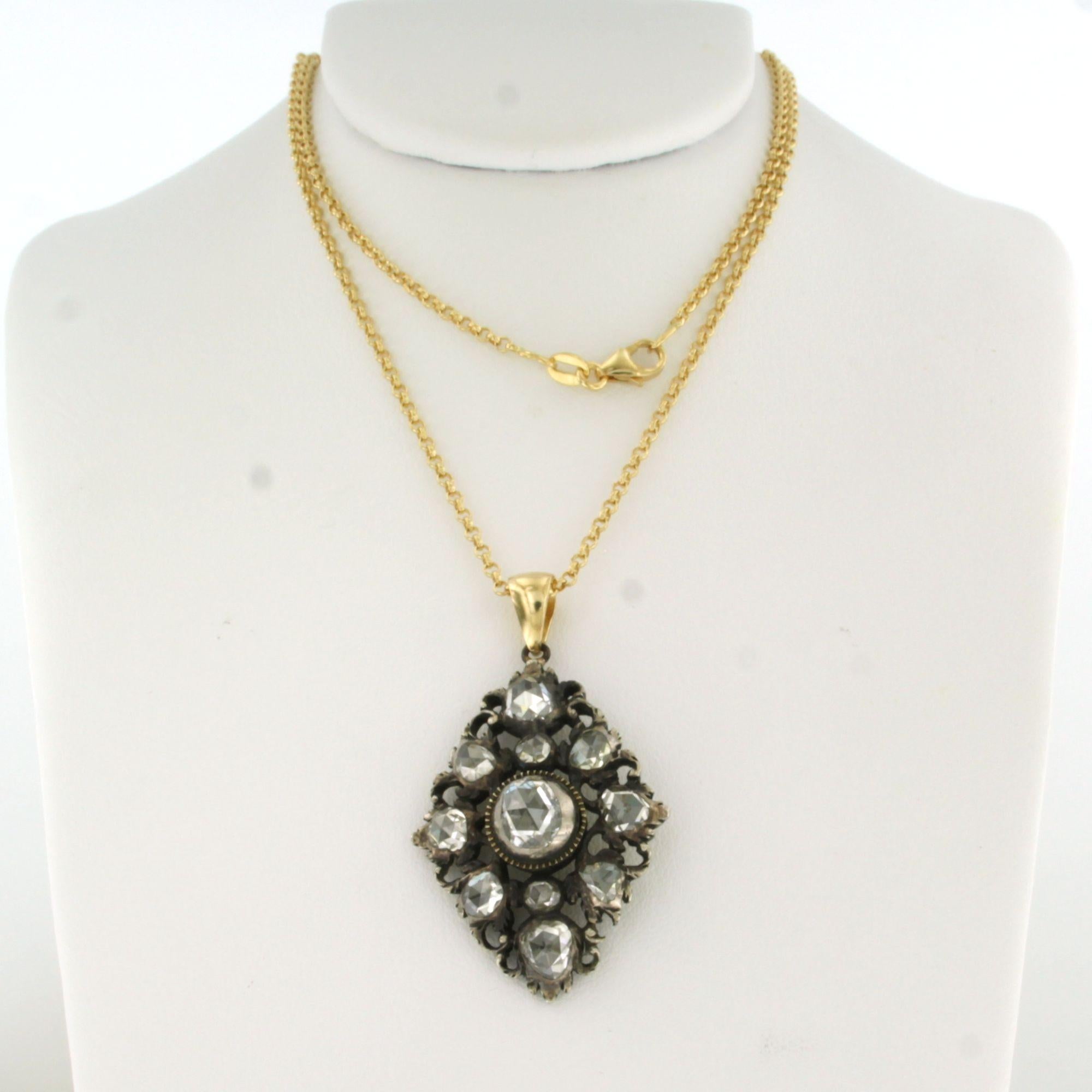 Collier et pendentif avec diamant taillé en rose sup à 3,00ct Or 18k et argent en vente 1