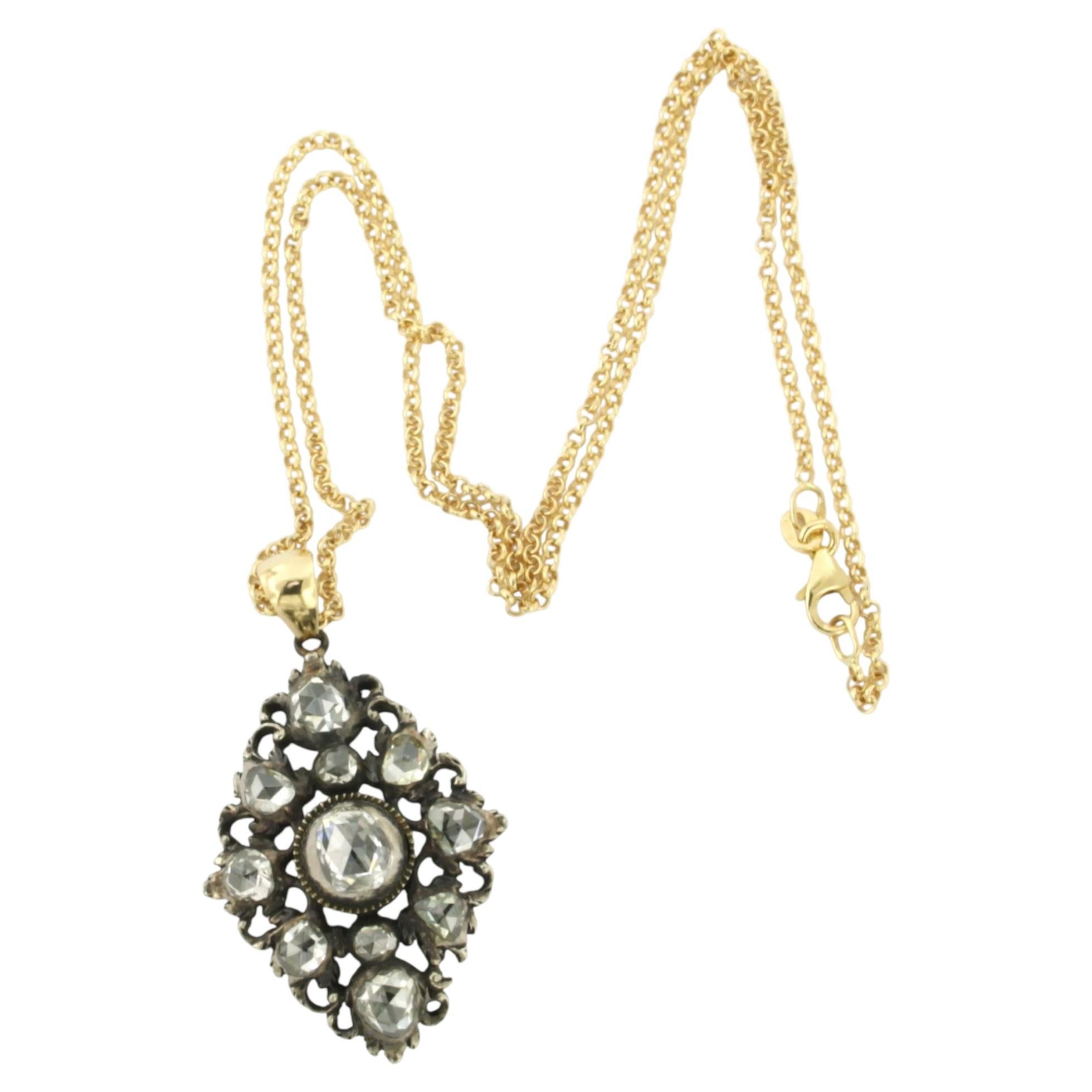 Necklace and pendant with rose cut diamond sup to 3.00ct 18k gold and silver
