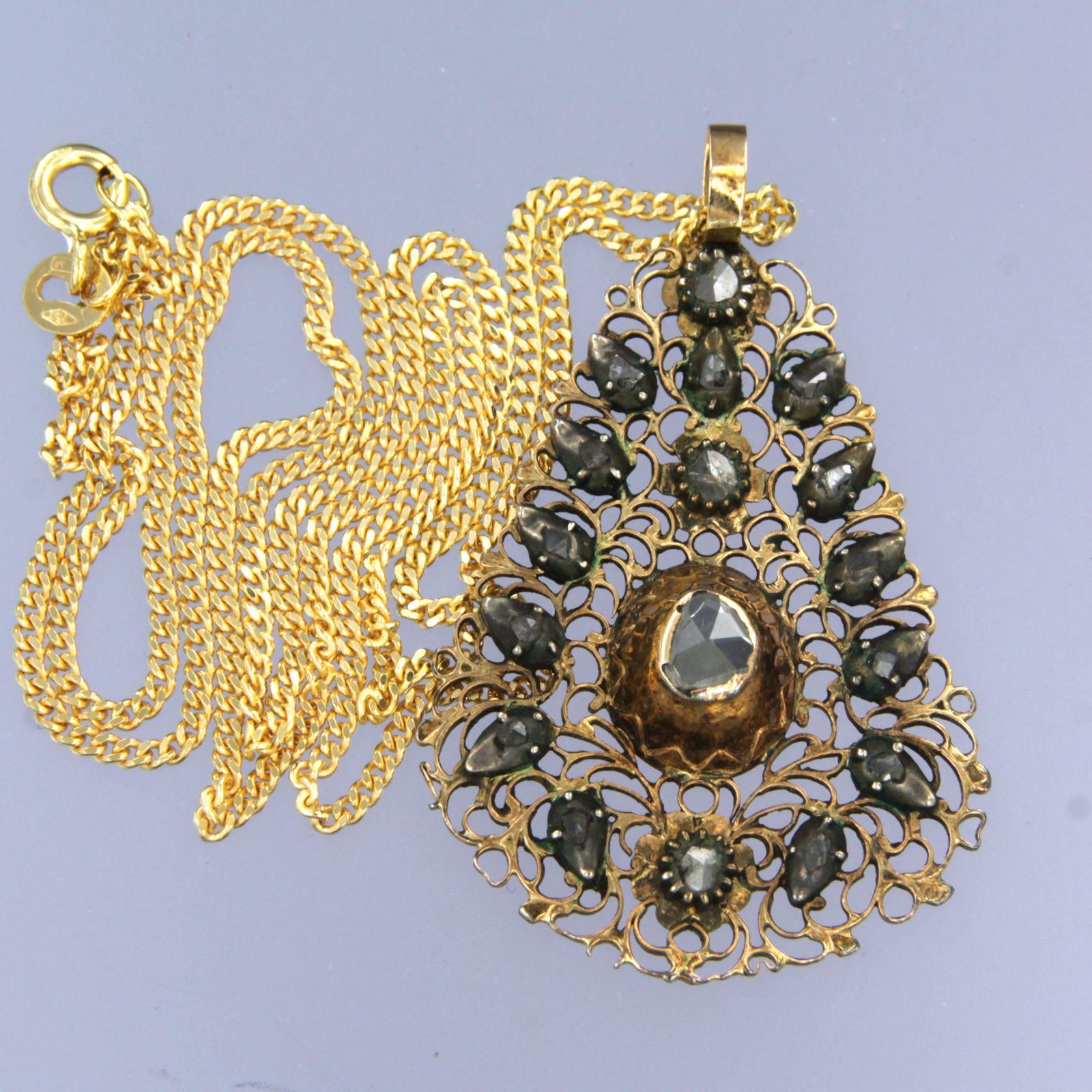 Pieno vittoriano Collana e ciondolo con diamante taglio rosa fino a 0,30 carati in oro e argento 18 ct. in vendita