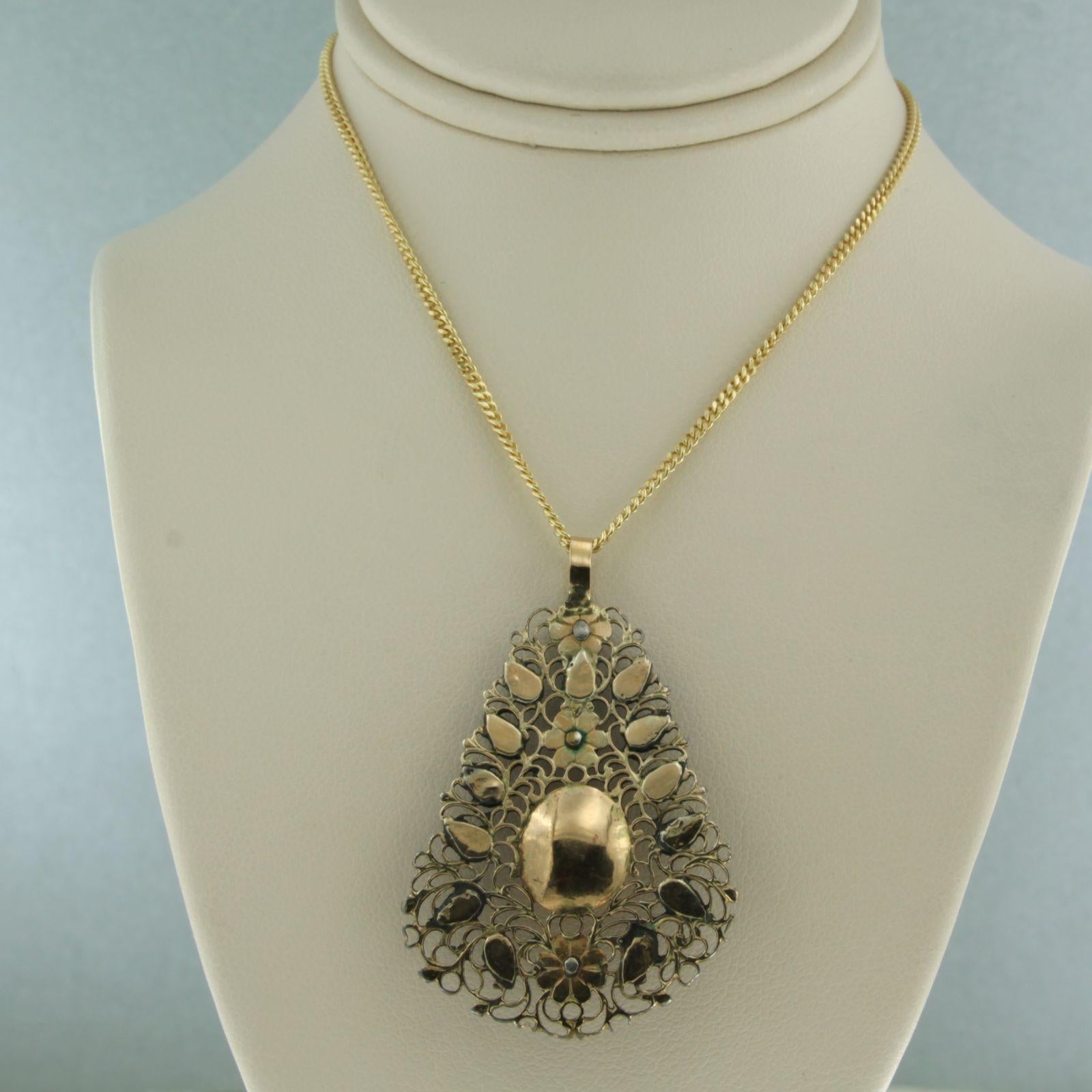 Pieno vittoriano Collana e ciondolo con diamante taglio rosa fino a 0,30 carati in oro e argento 18 ct. in vendita