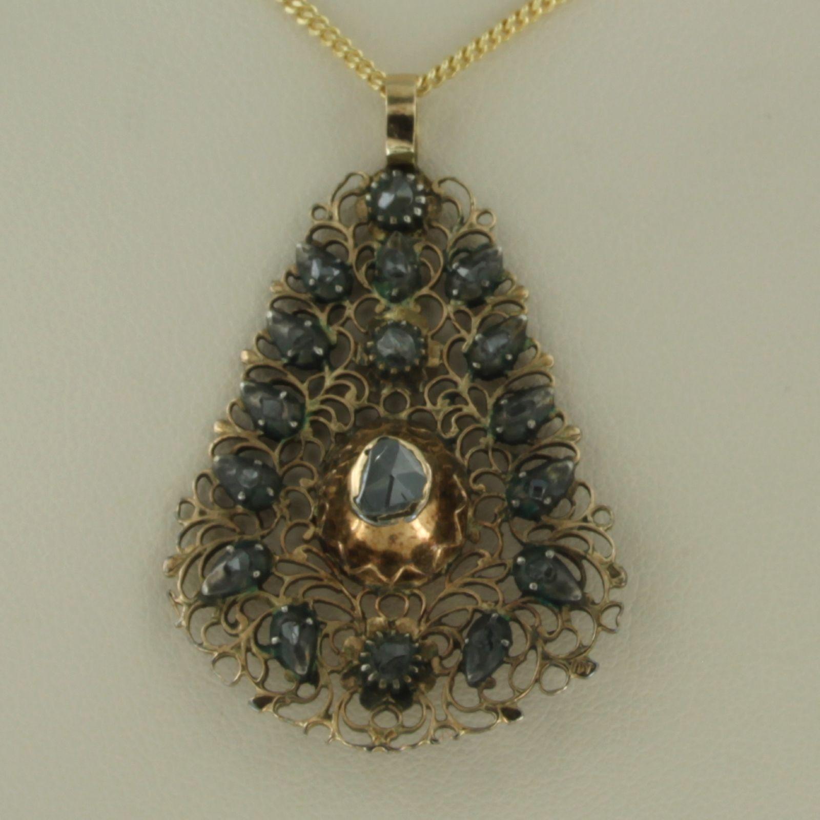 Donna Collana e ciondolo con diamante taglio rosa fino a 0,30 carati in oro e argento 18 ct. in vendita