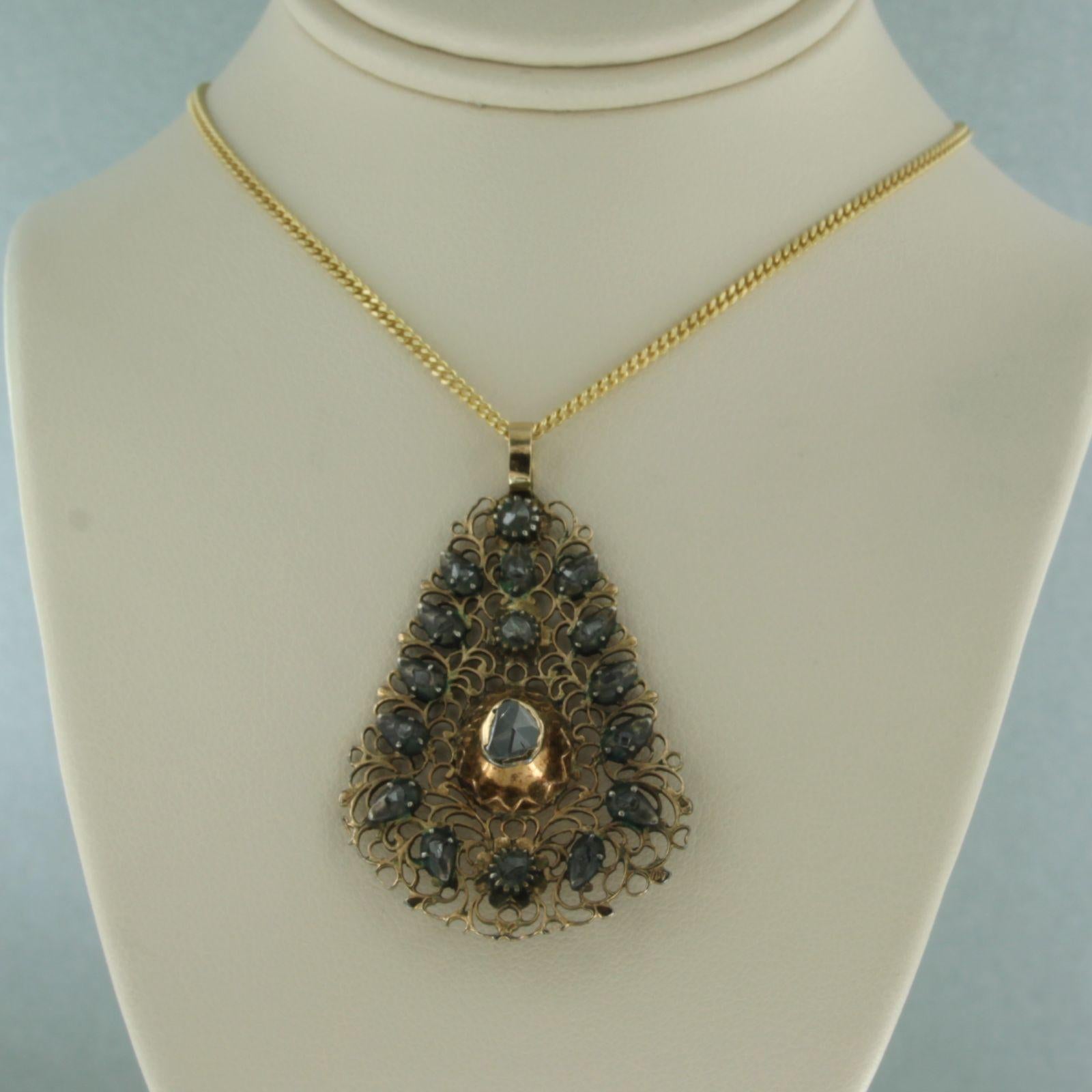 Collana e ciondolo con diamante taglio rosa fino a 0,30 carati in oro e argento 18 ct. in vendita 1