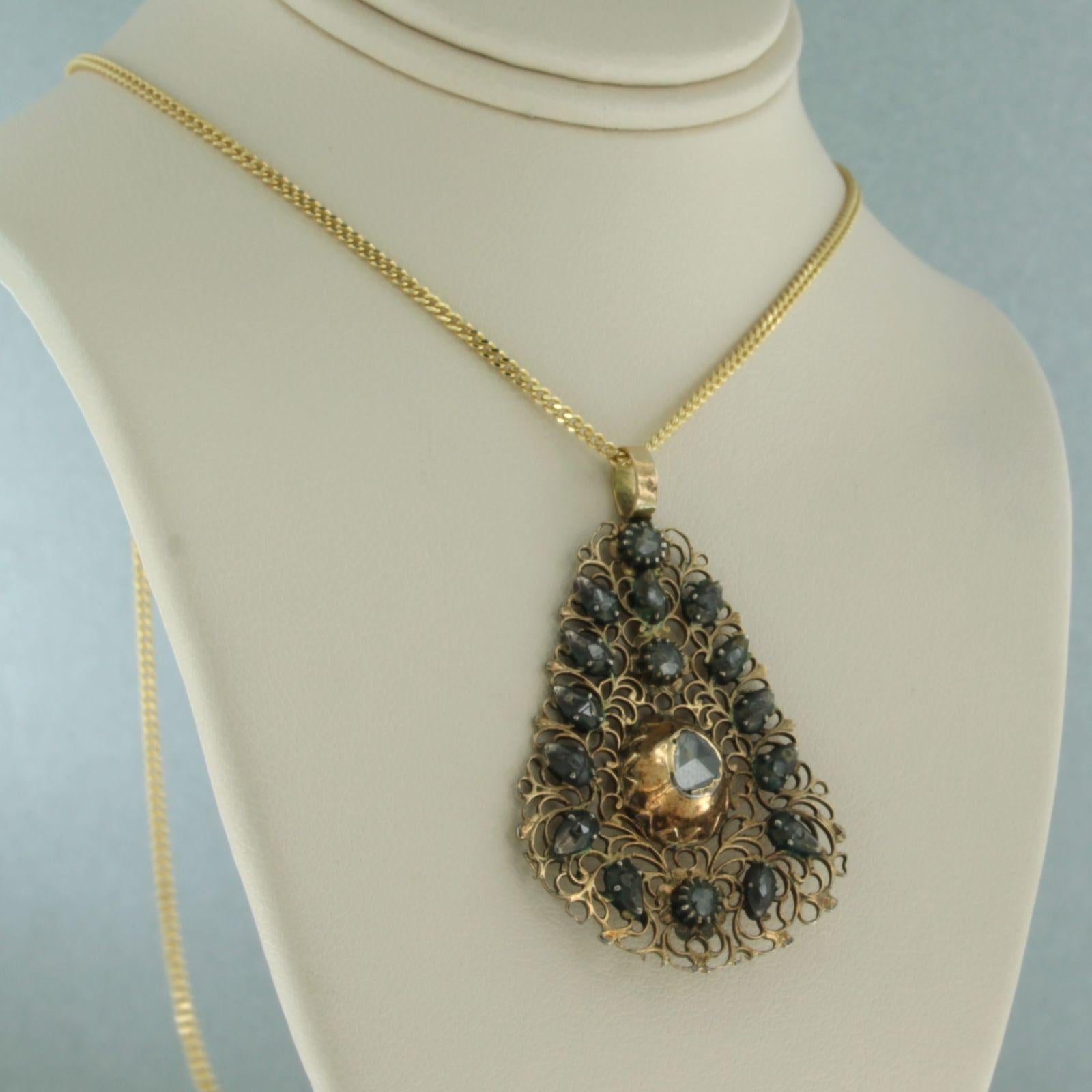 Collana e ciondolo con diamante taglio rosa fino a 0,30 carati in oro e argento 18 ct. in vendita 2