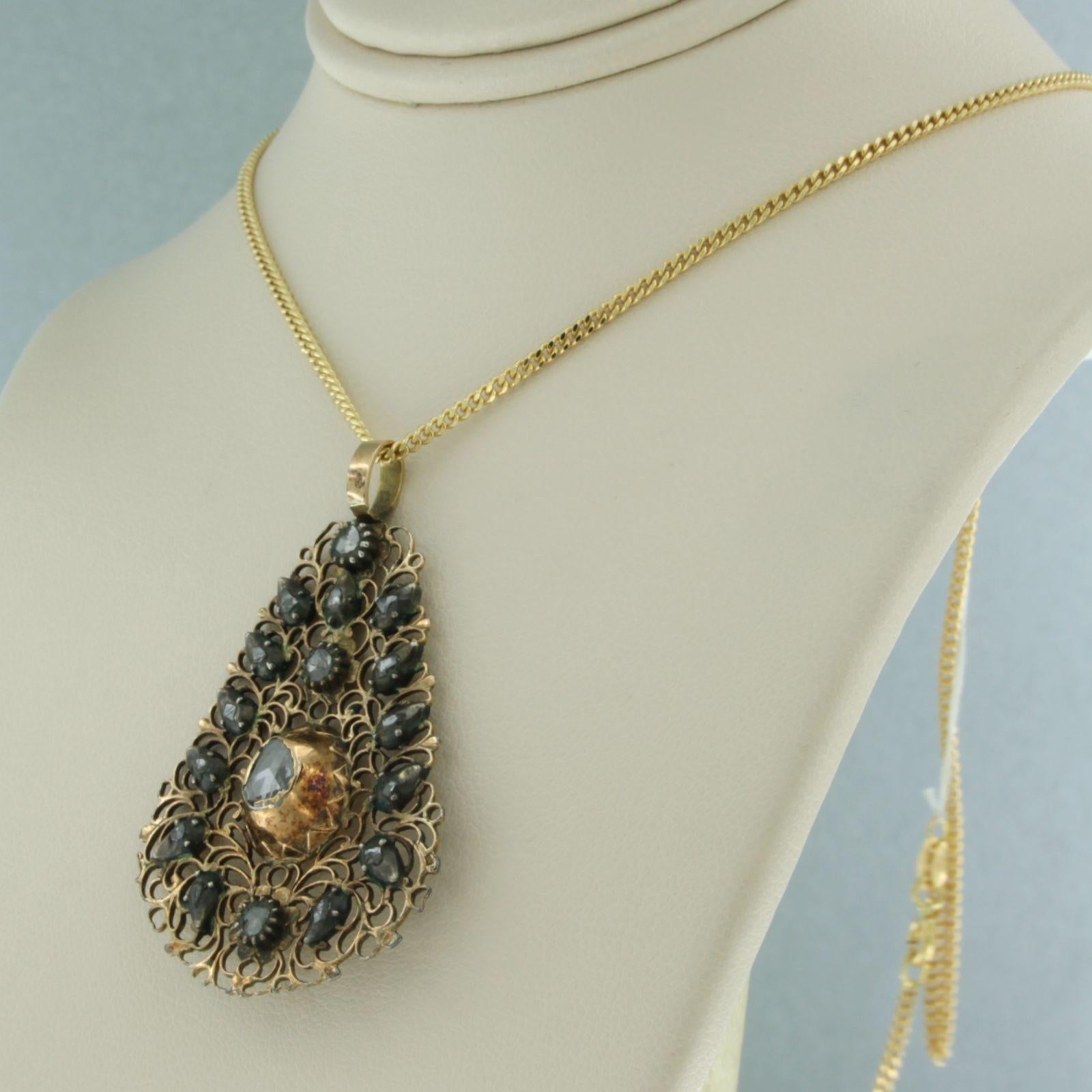 Collana e ciondolo con diamante taglio rosa fino a 0,30 carati in oro e argento 18 ct. in vendita 3