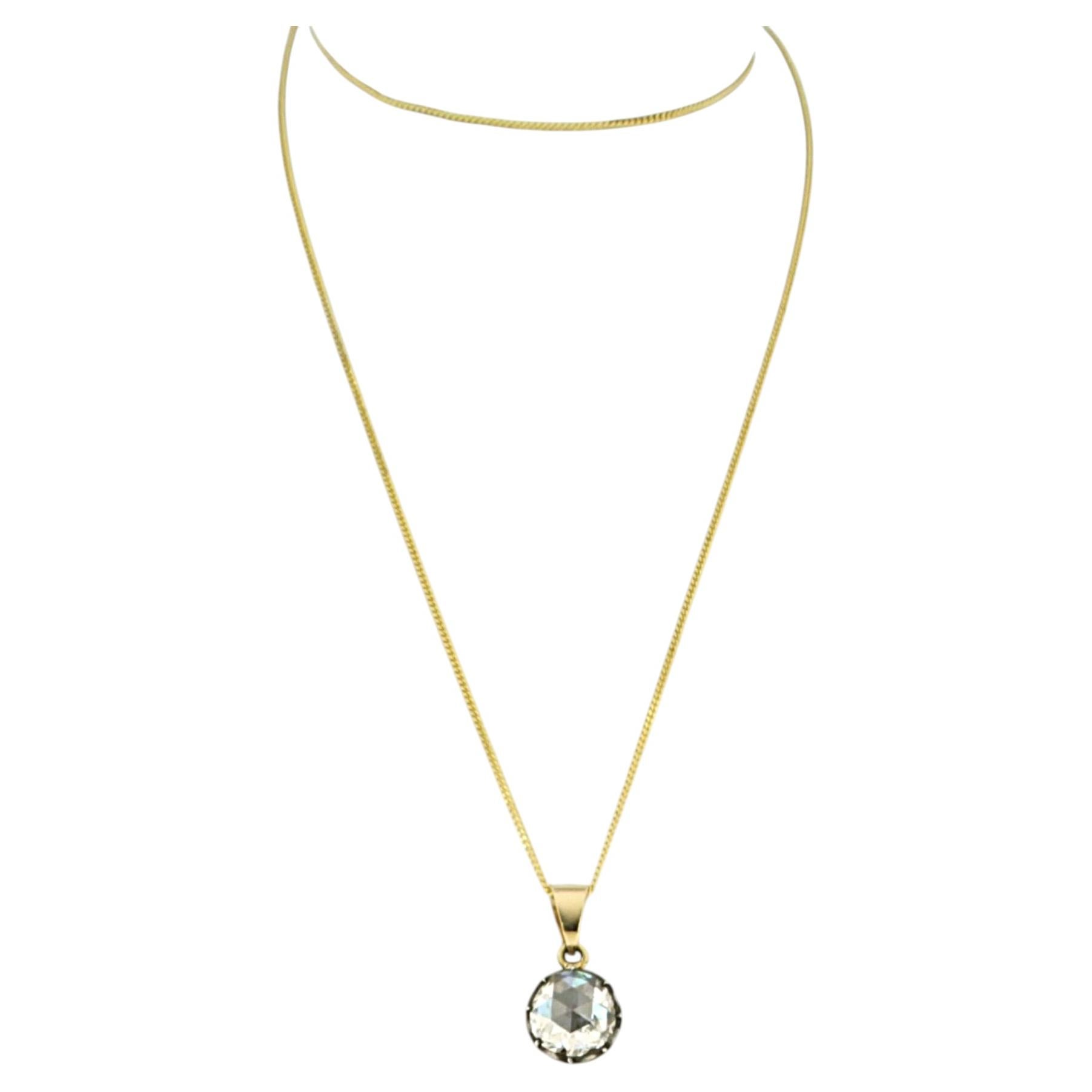 Necklace and pendant with rose cut diamond up to 1.20ct 14k gold and silver