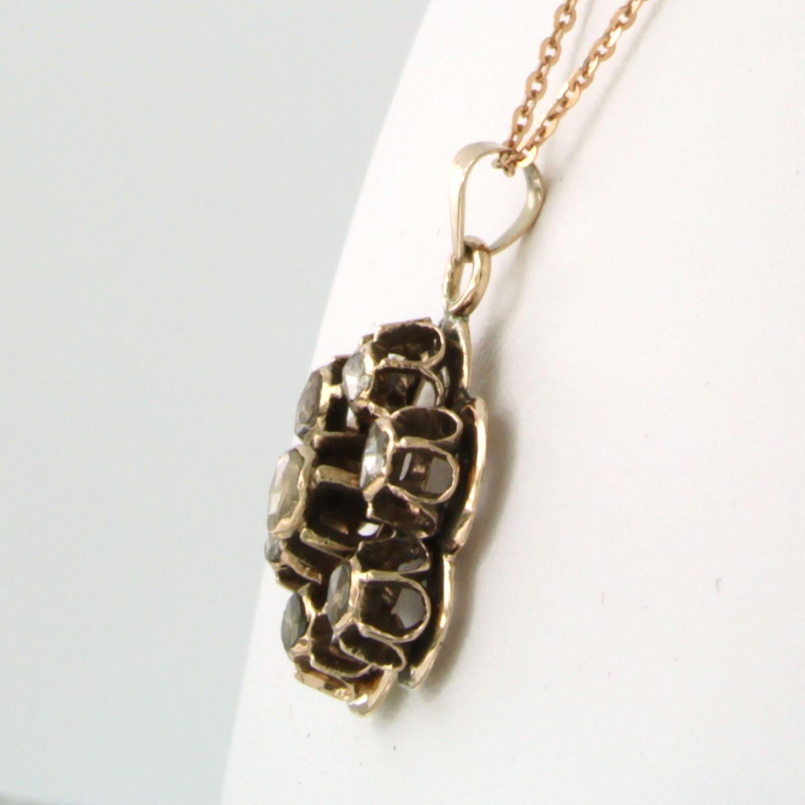 Rose Cut Necklace and pendant with rose cut diamonds up to 0.15ct 14k pink gold For Sale