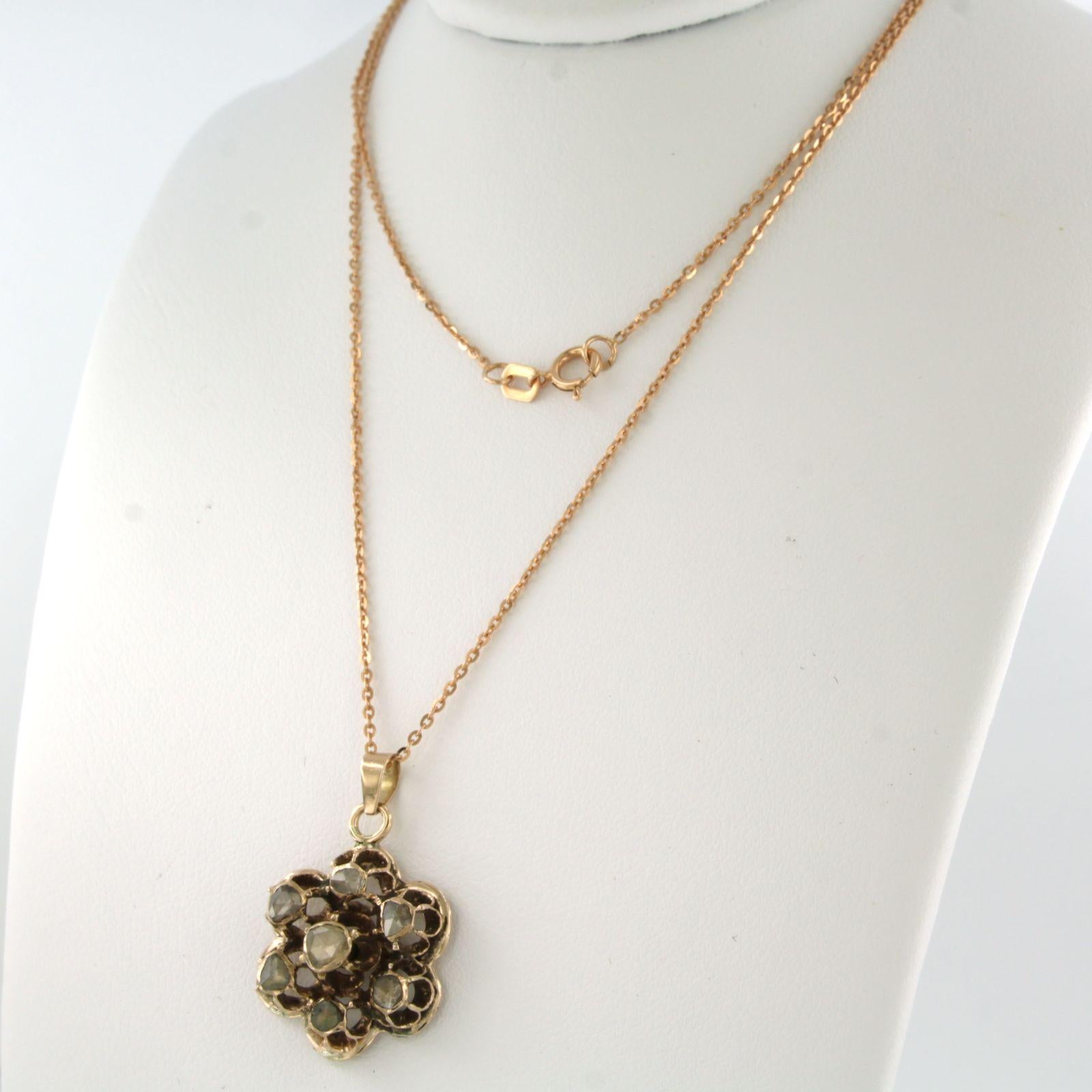 Necklace and pendant with rose cut diamonds up to 0.15ct 14k pink gold In Excellent Condition For Sale In The Hague, ZH