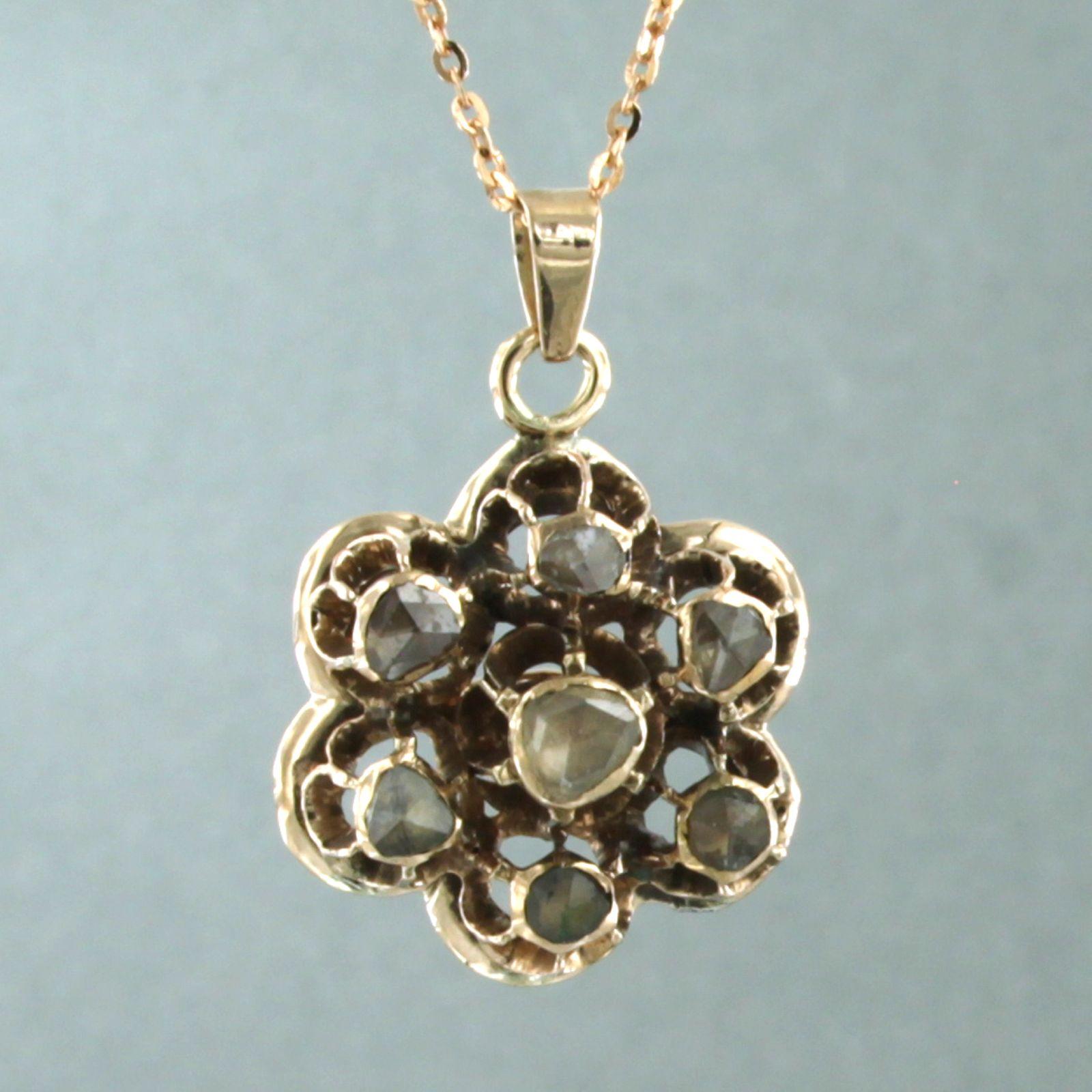 Women's Necklace and pendant with rose cut diamonds up to 0.15ct 14k pink gold For Sale