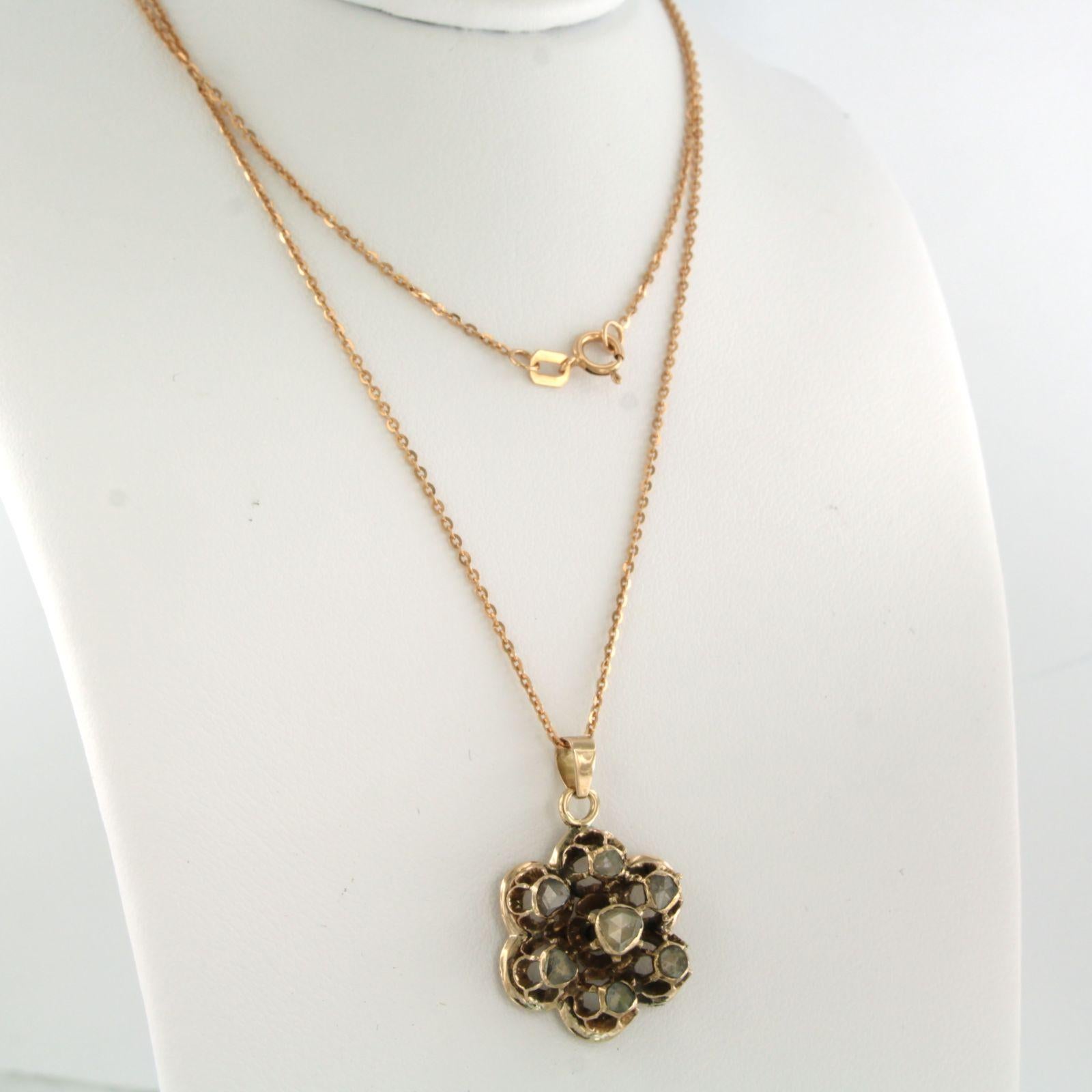 Necklace and pendant with rose cut diamonds up to 0.15ct 14k pink gold For Sale 1