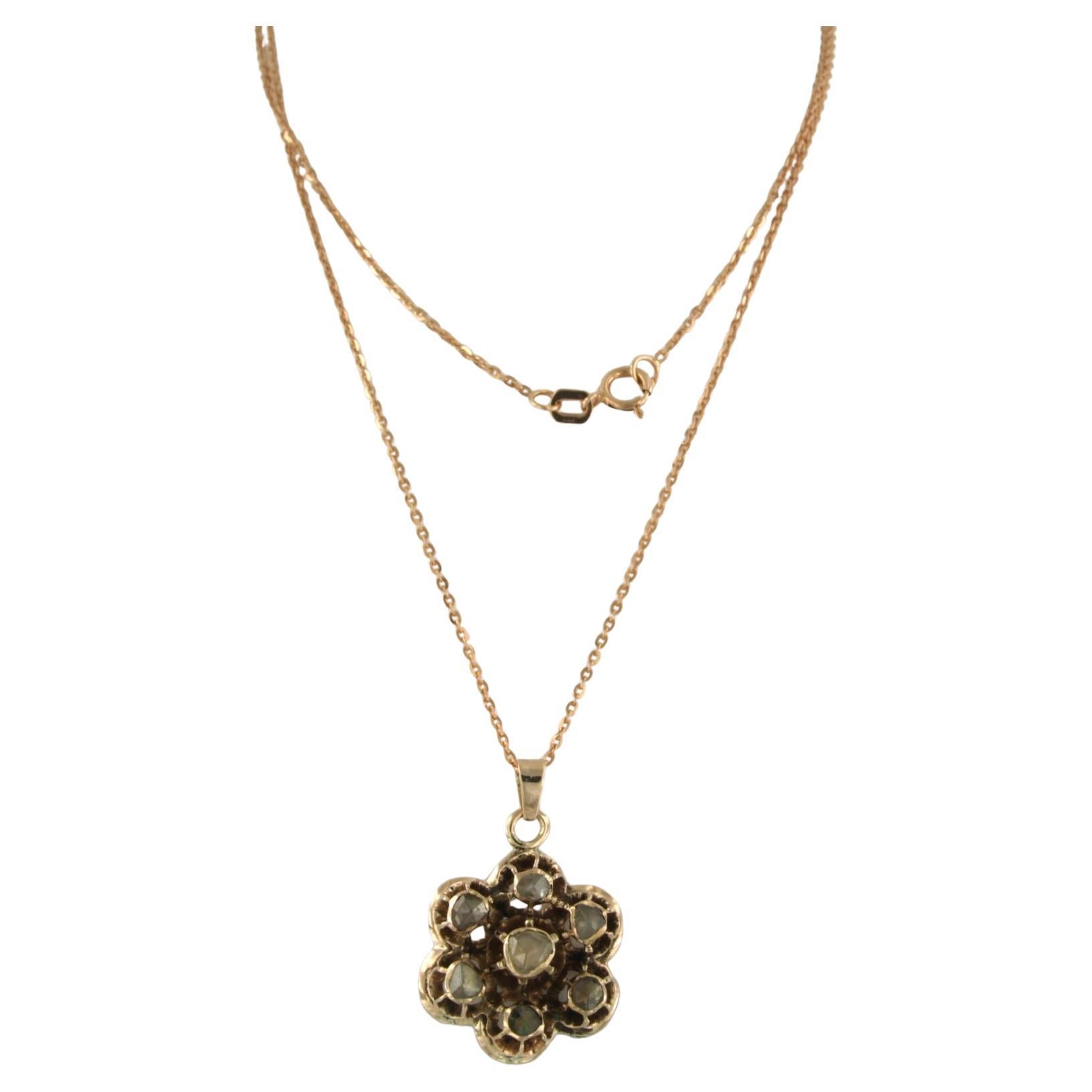 Necklace and pendant with rose cut diamonds up to 0.15ct 14k pink gold