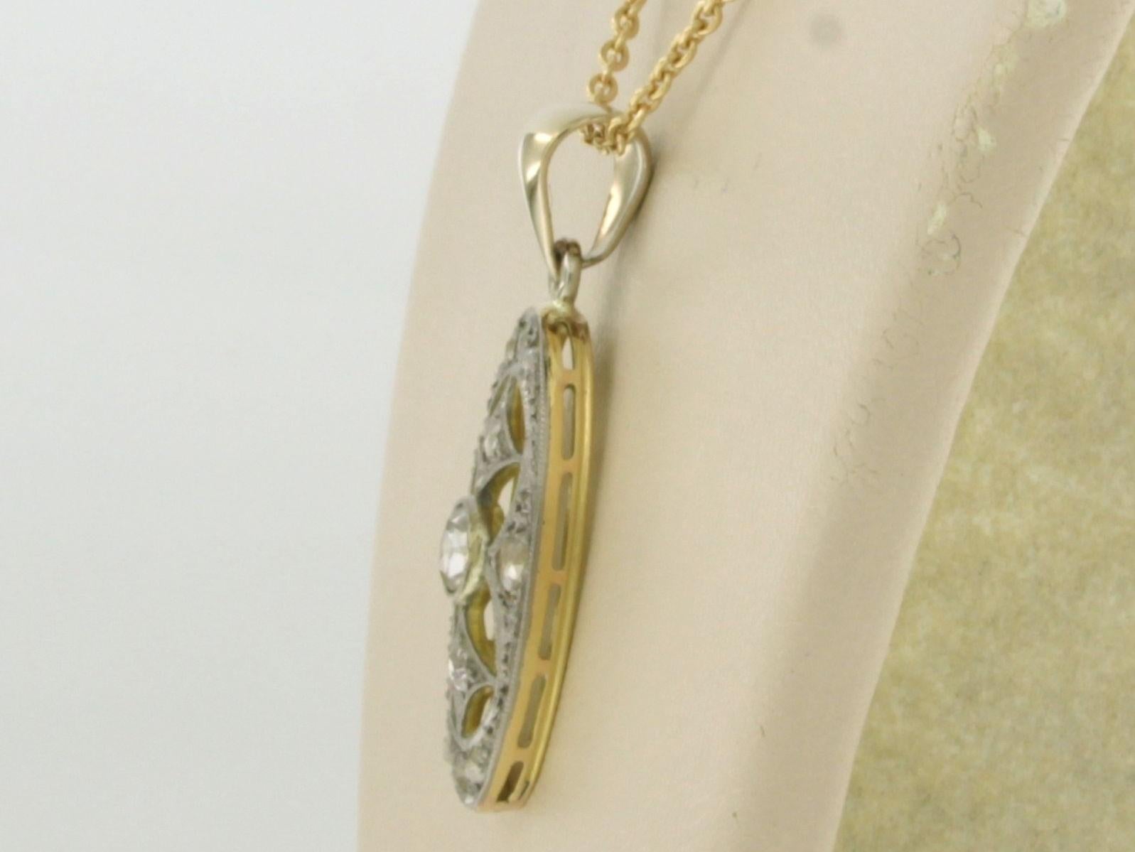 Rose Cut Necklace and pendant with rose cut diamonds up to 0.20ct 18k gold 5.9 grams For Sale