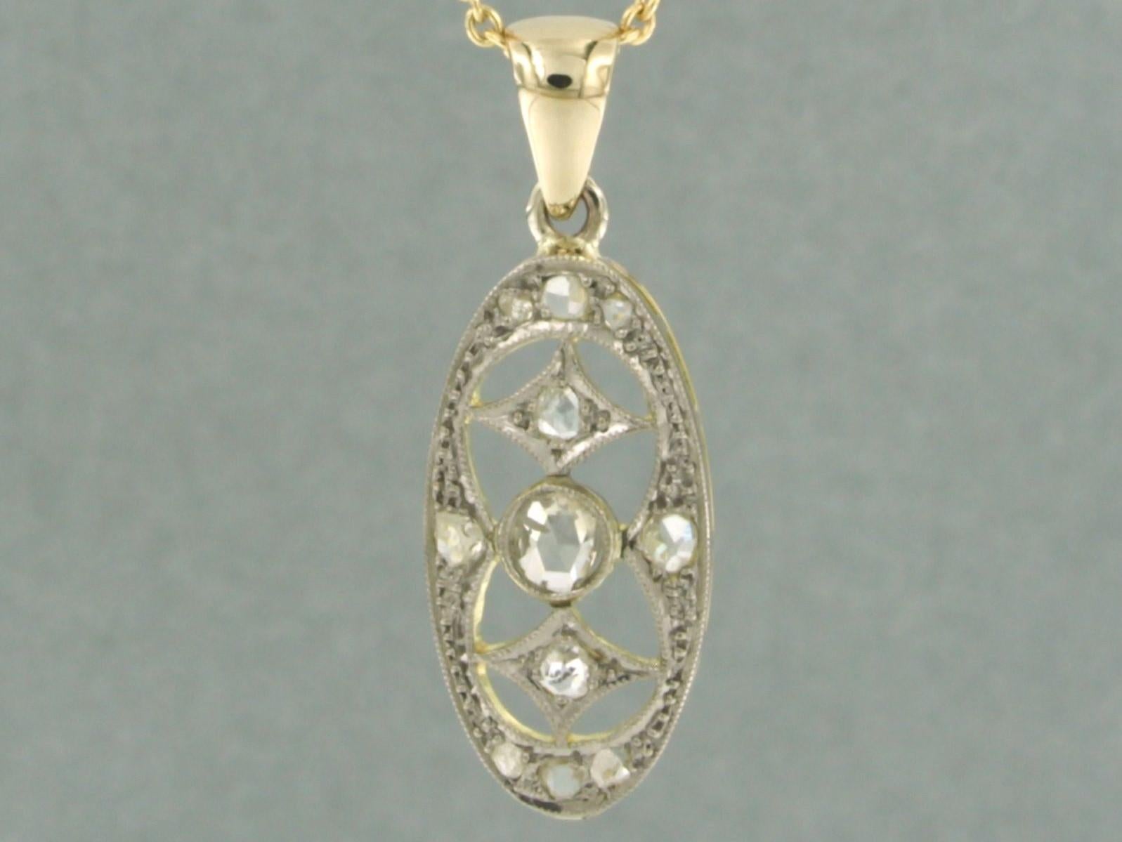 Women's Necklace and pendant with rose cut diamonds up to 0.20ct 18k gold 5.9 grams For Sale