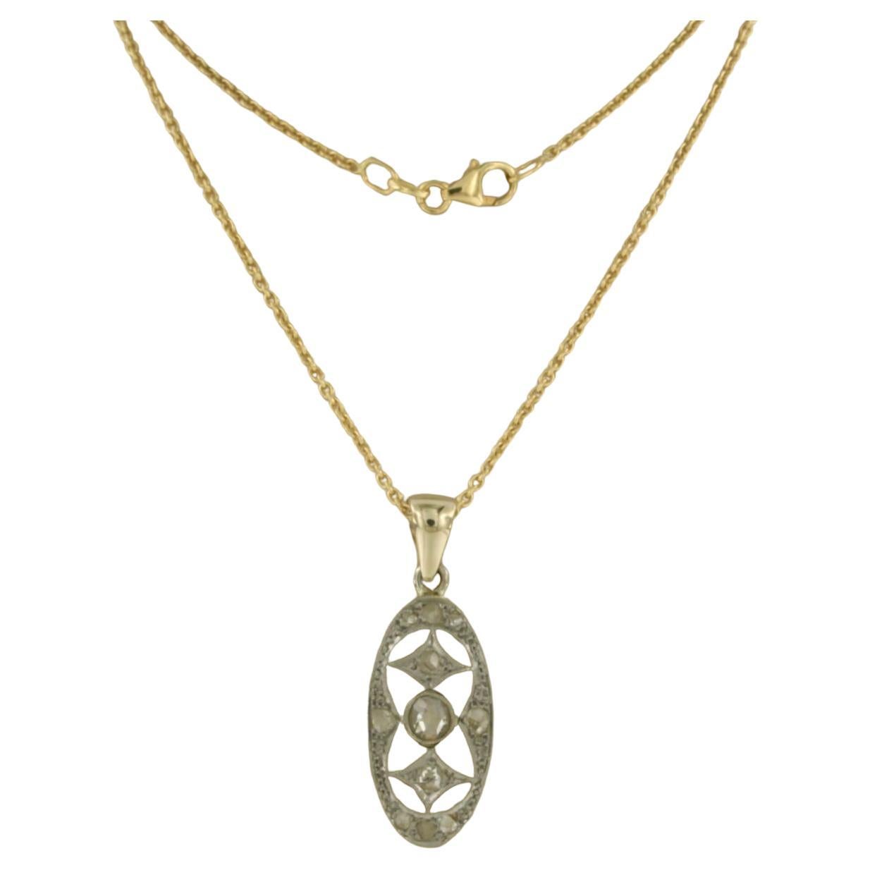 Necklace and pendant with rose cut diamonds up to 0.20ct 18k gold 5.9 grams For Sale