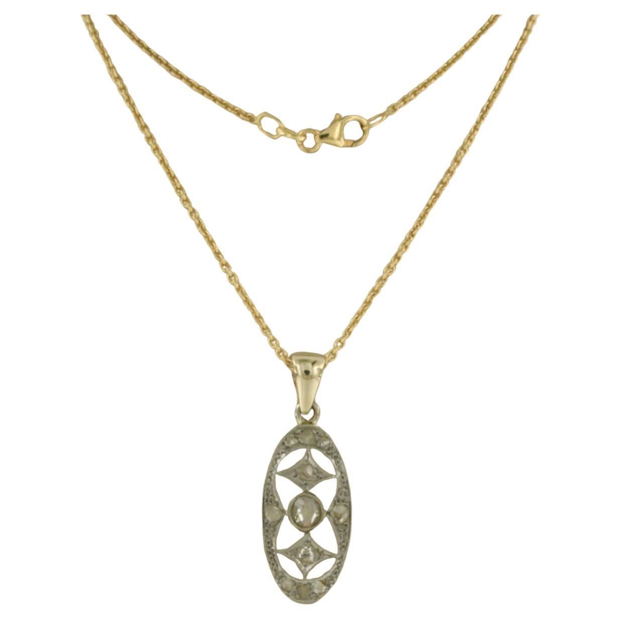 Necklace and pendant with rose cut diamonds up to 0.20ct 18k gold 5.9 grams