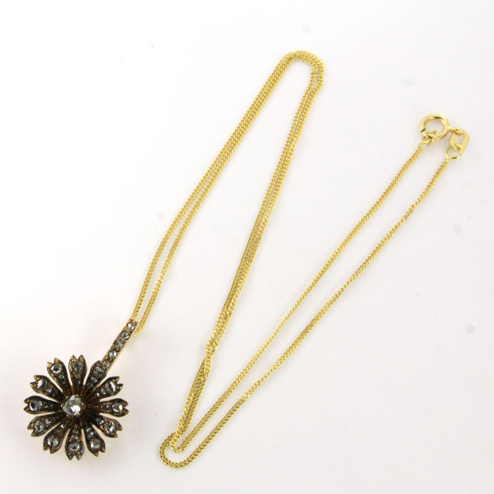 Collier et pendentif avec diamants taille rose jusqu'à 0,25 ct Or jaune 14k en vente 6