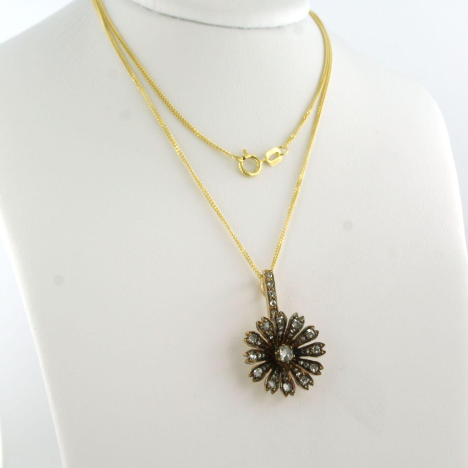 Collier et pendentif avec diamants taille rose jusqu'à 0,25 ct Or jaune 14k Pour femmes en vente