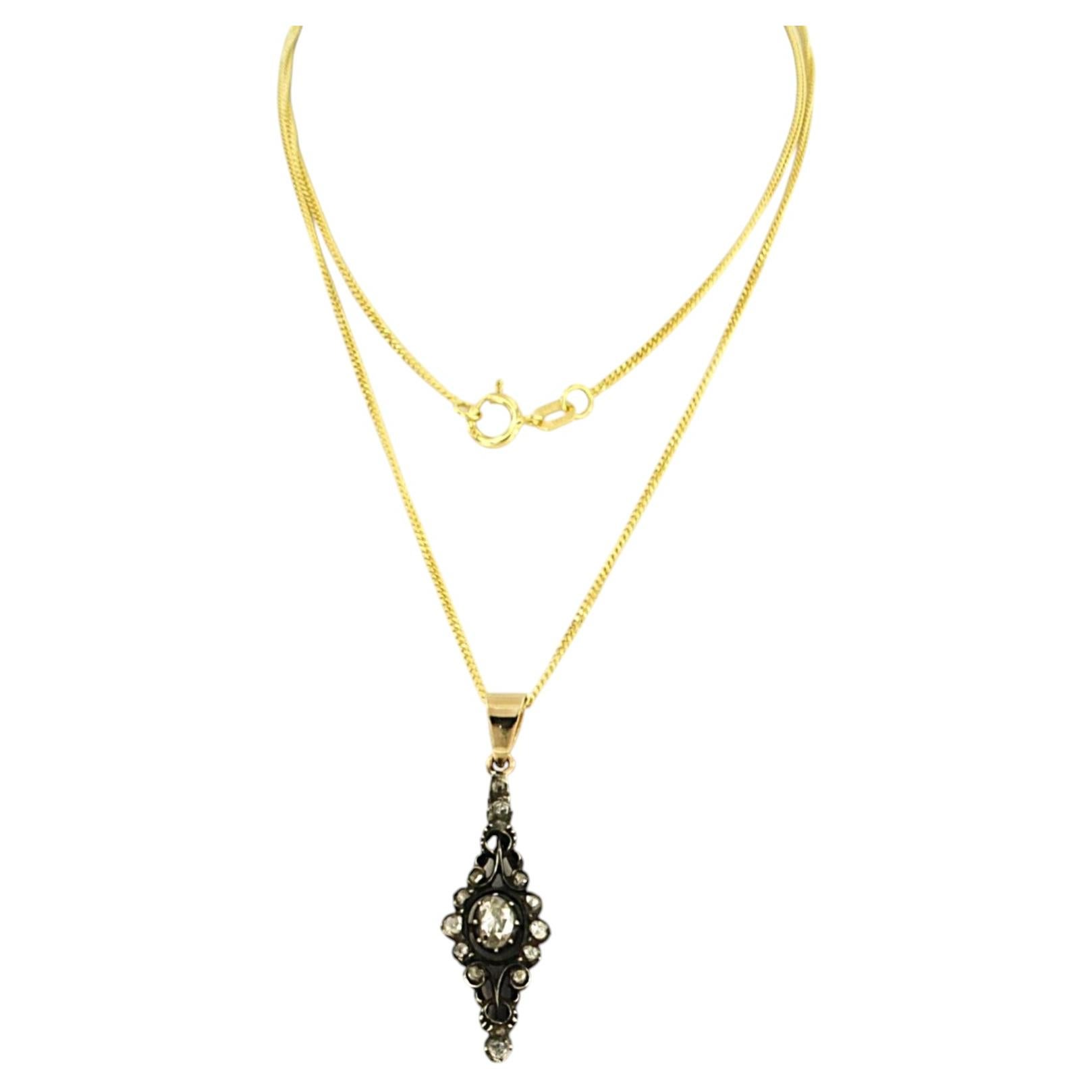 Necklace and pendant with rose cut diamonds up to 0.30ct 14k gold and silver