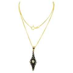 Necklace and pendant with rose cut diamonds up to 0.30ct 14k gold and silver