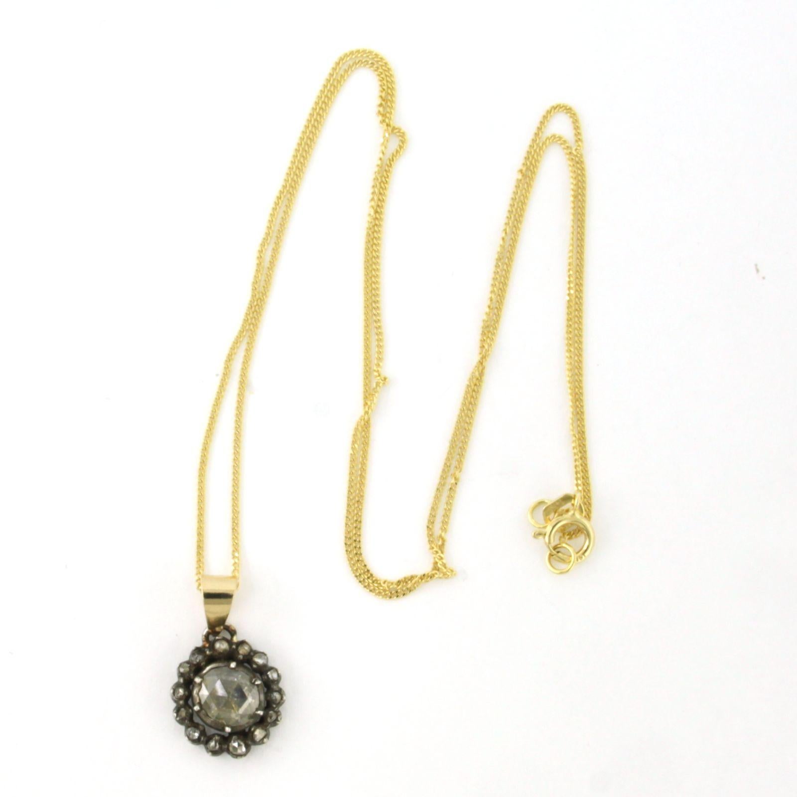 Taglio a rosa Collana e ciondolo con diamanti taglio rosa fino a 0,40ct in oro e argento 14k in vendita