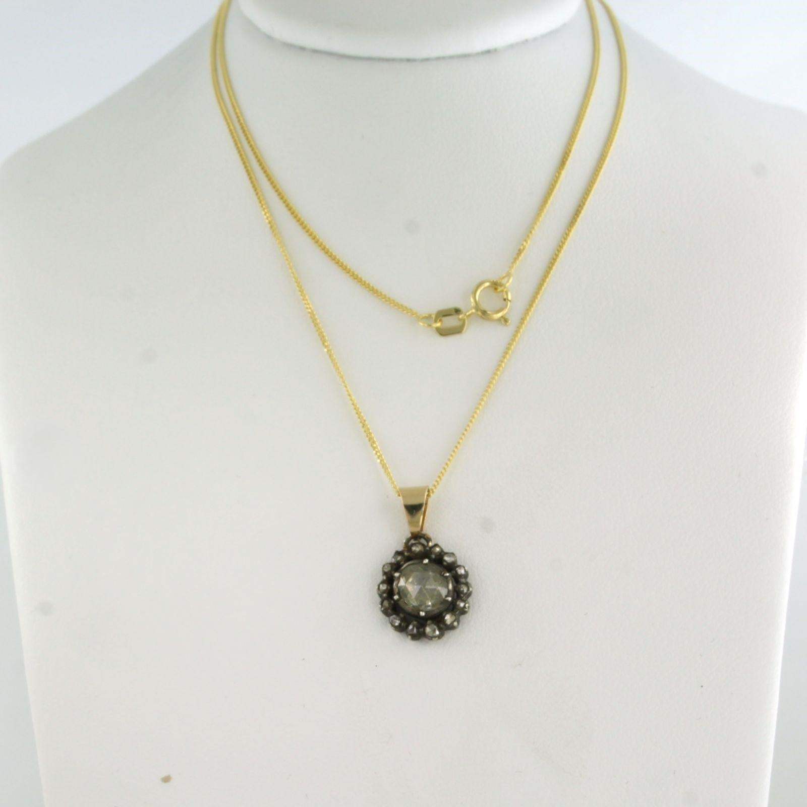 Collana e ciondolo con diamanti taglio rosa fino a 0,40ct in oro e argento 14k in vendita 1