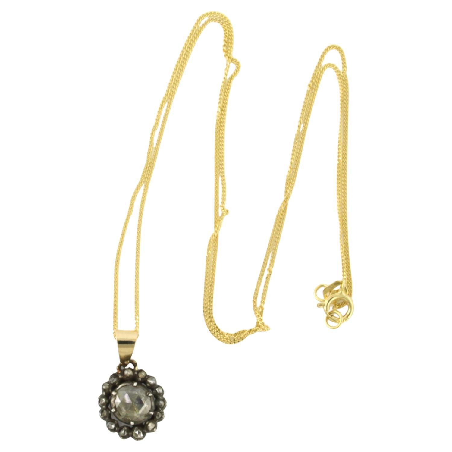 Collana e ciondolo con diamanti taglio rosa fino a 0,40ct in oro e argento 14k in vendita
