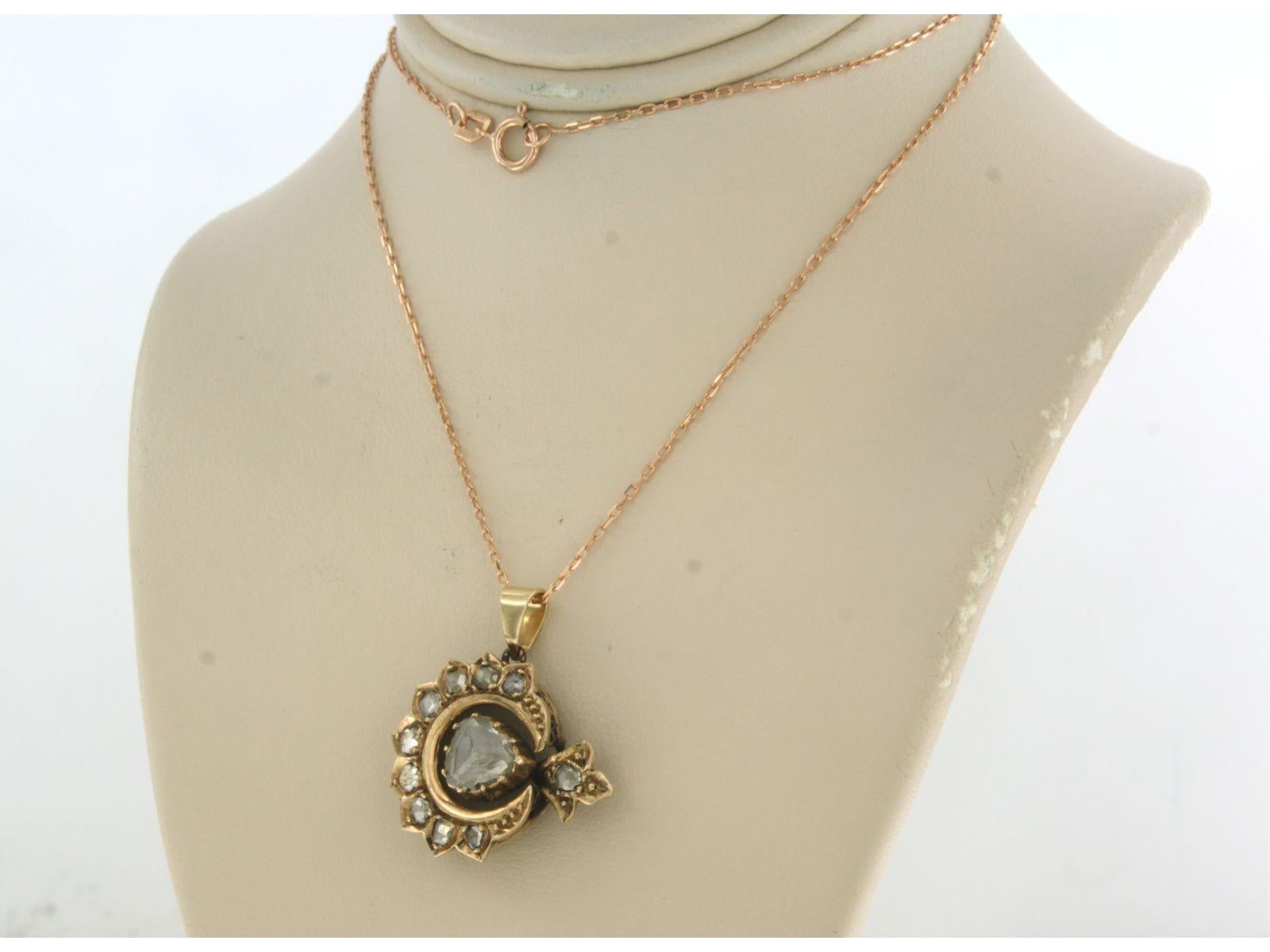 Taglio a rosa Collana e pendente con diamanti taglio rosa fino a 0,50ct in oro rosa 14k in vendita