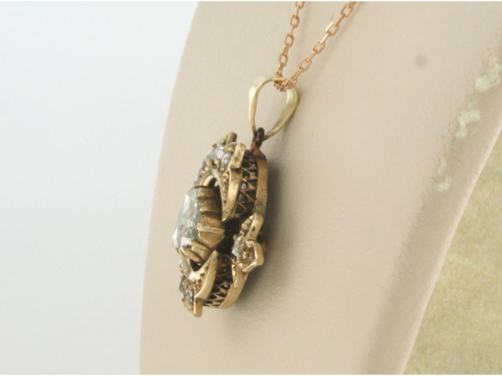 Collana e pendente con diamanti taglio rosa fino a 0,50ct in oro rosa 14k in vendita 1