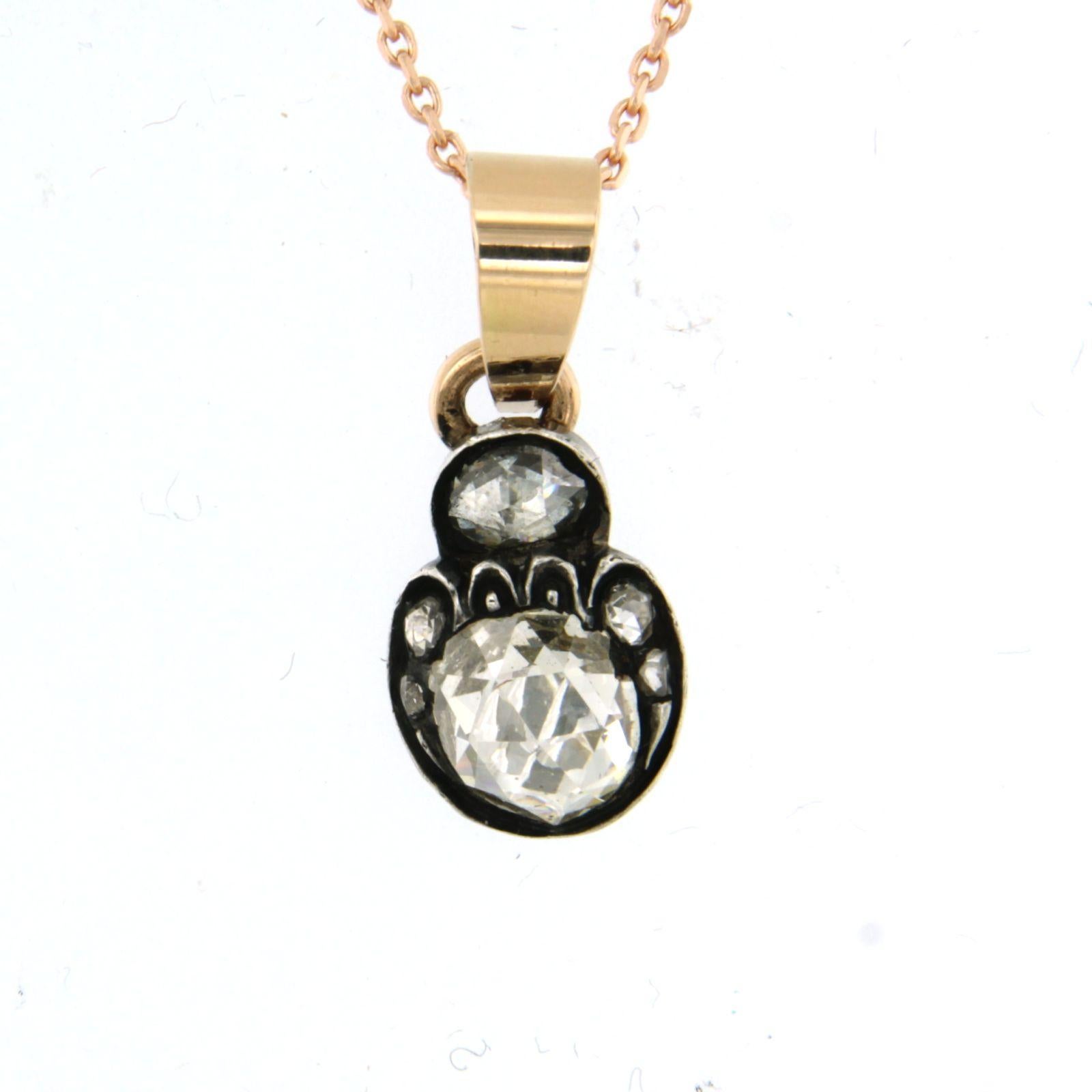 Primo vittoriano Collana e ciondolo con diamanti taglio rosa fino a 0,60ct in oro e argento 14k in vendita